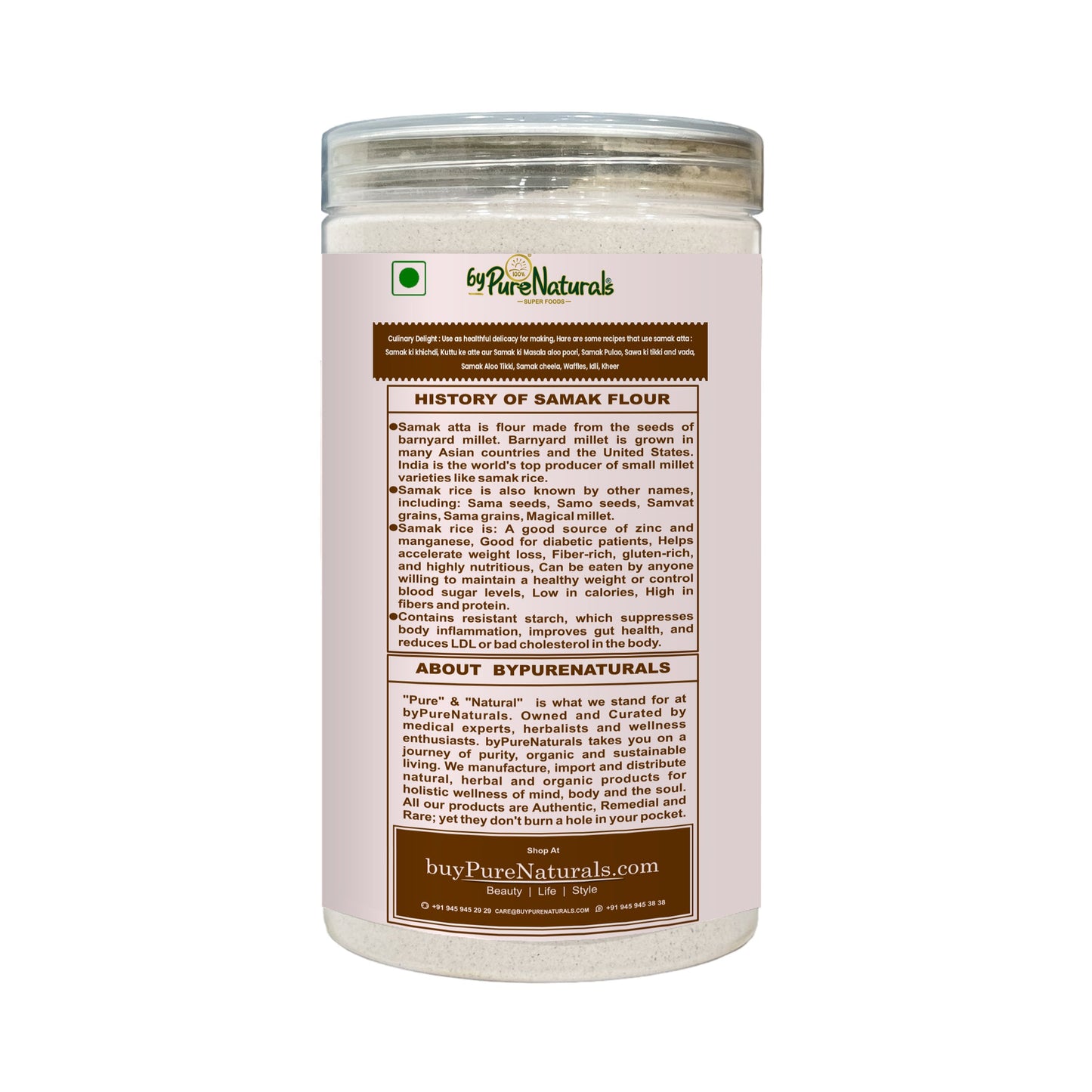 byPureNaturals Gluten Free Sama Rice Atta (Barnyard Millet Flour)- 500 Gm - BuyPureNaturals