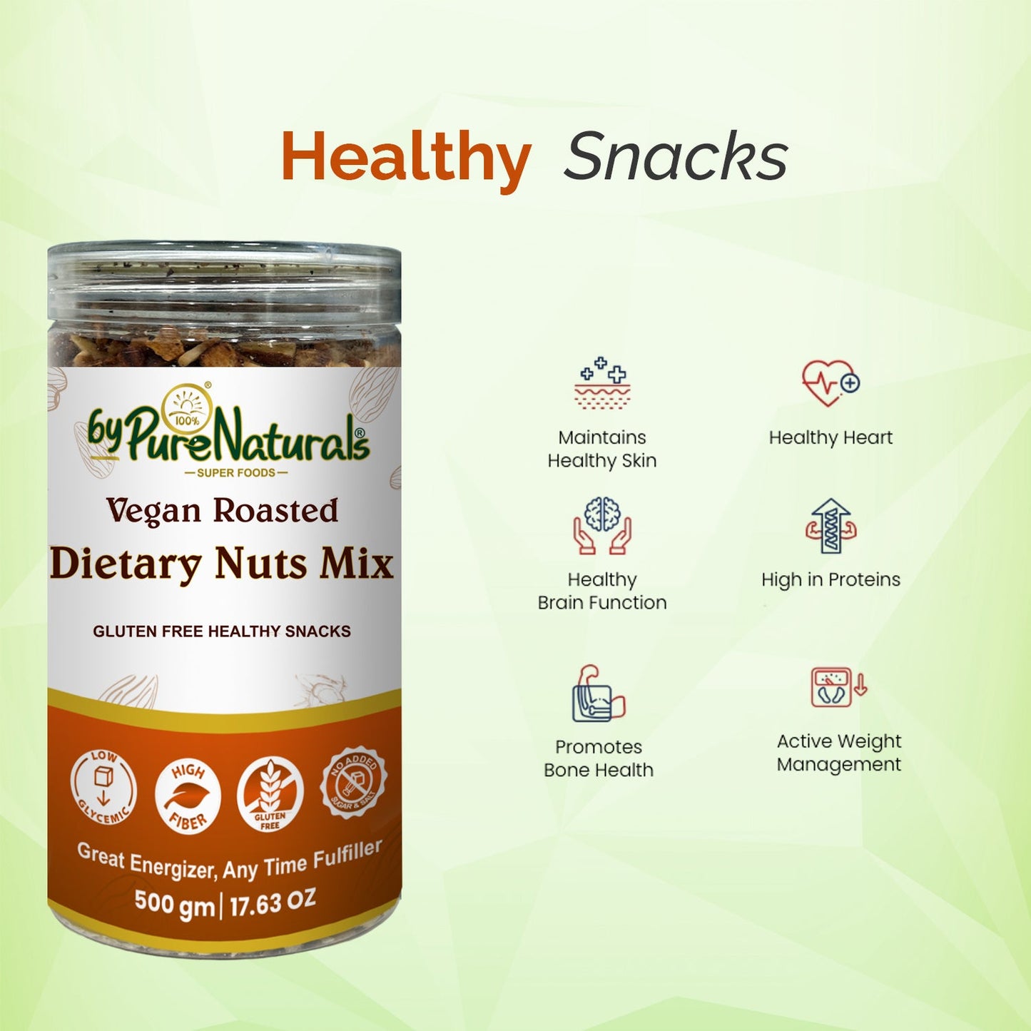 ByPureNaturals Dietary Nuts Mix - Vegan Roasted, Gluten Free 500 gm - BuyPureNaturals