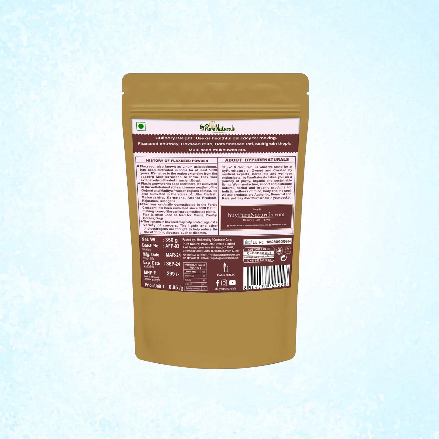 byPureNaturals Gluten Free Alsi Atta (Flaxseed Powder Flour)- 350 Gm - BuyPureNaturals