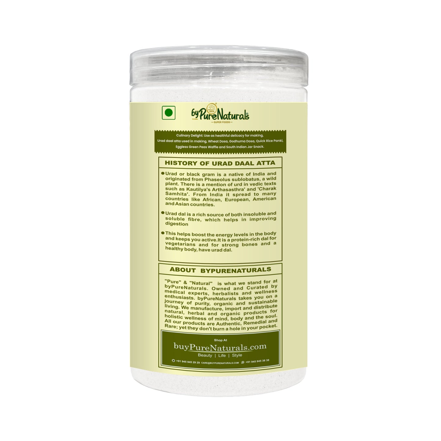 byPureNaturals Gluten Free Urad Daal Atta (Black Lentils Flour)- 650 Gm - BuyPureNaturals