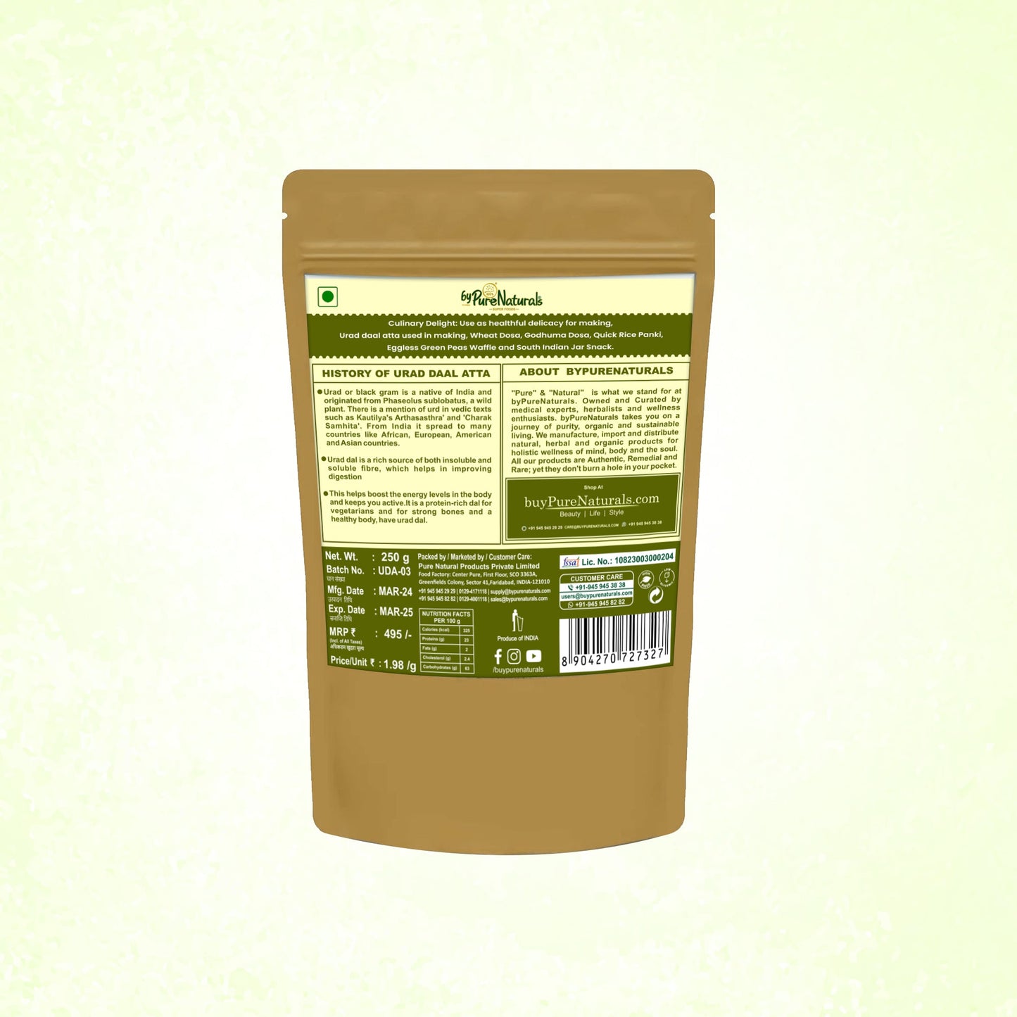 byPureNaturals Gluten Free Urad Daal Atta (Black Lentils Flour)- 250 Gm - BuyPureNaturals