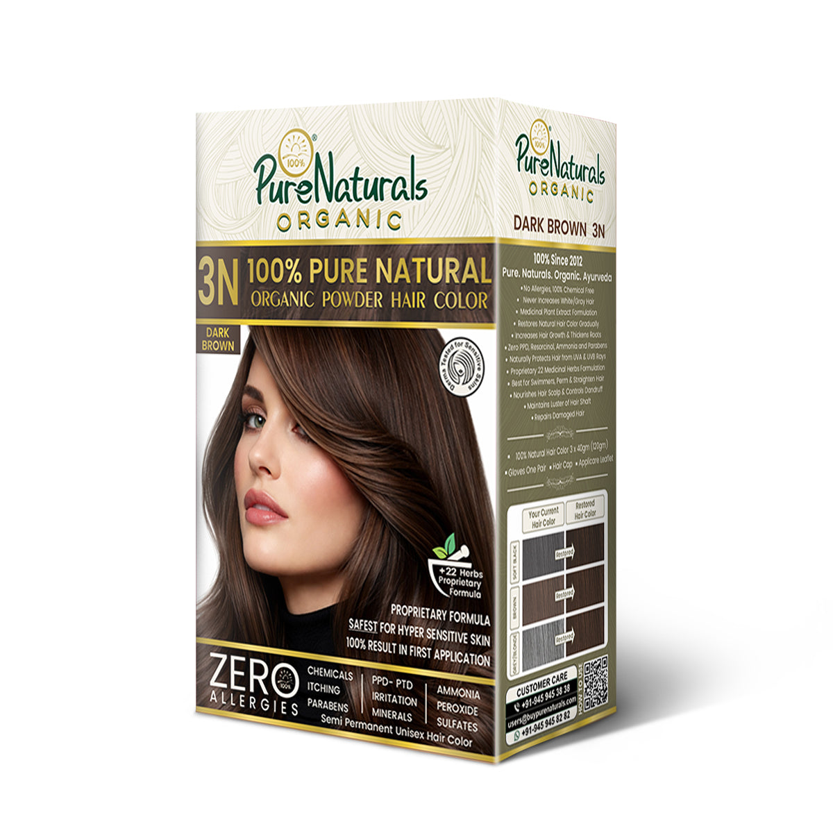 100% Organic Pure Natural Powder Hair Colour- 120 Gm- 3N Dark Brown