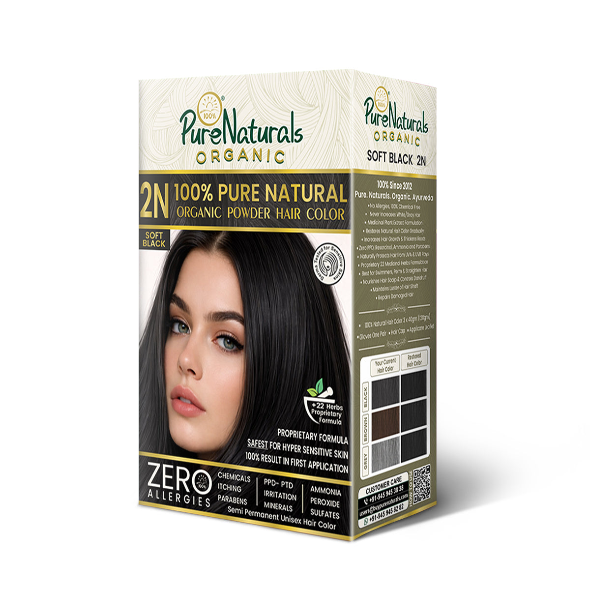 100% Organic Pure Natural Powder Hair Colour- 120 Gm- 2N Soft Black