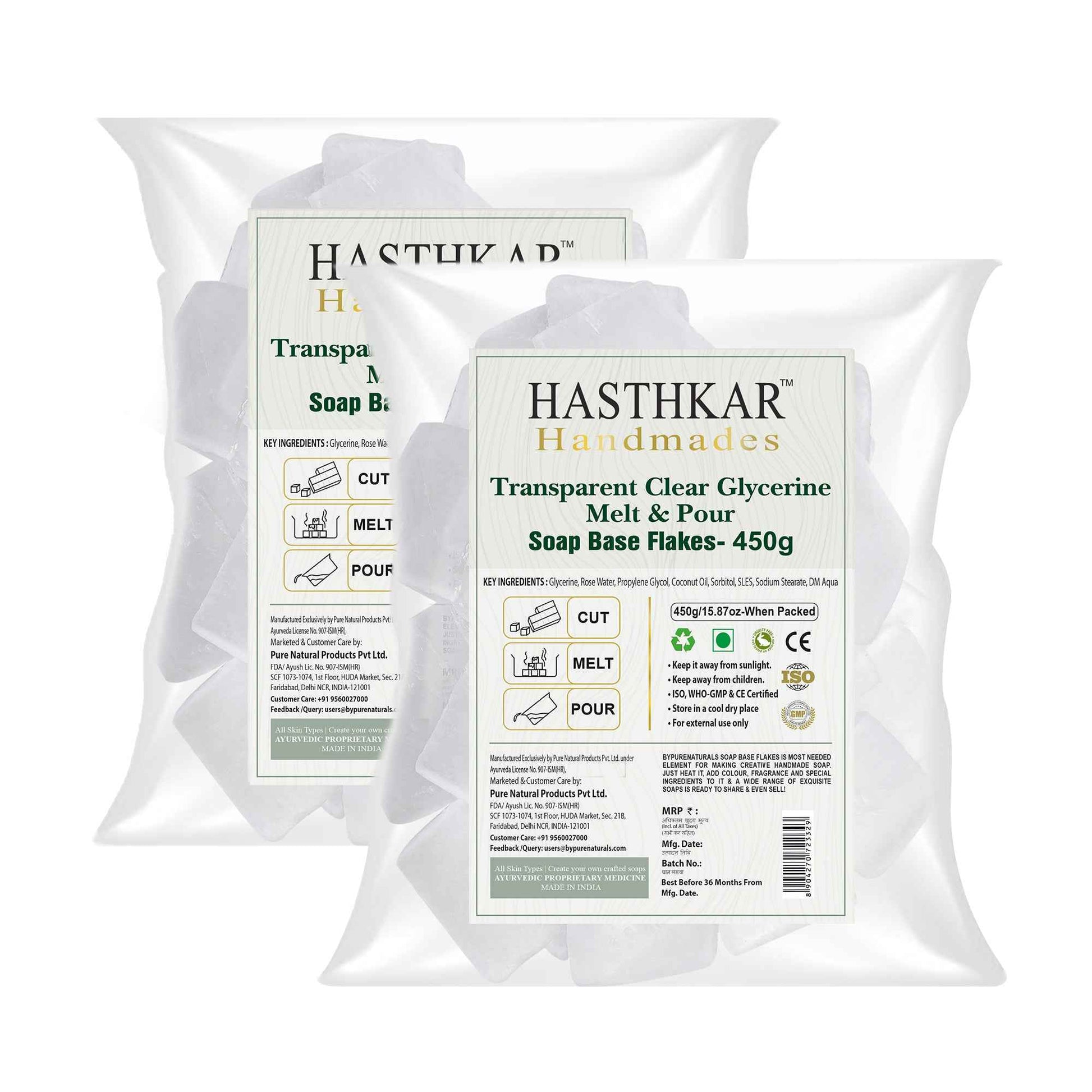 Hasthkar Clear Glycerine Soap Base Flakes- 450gm (Pack of 2)