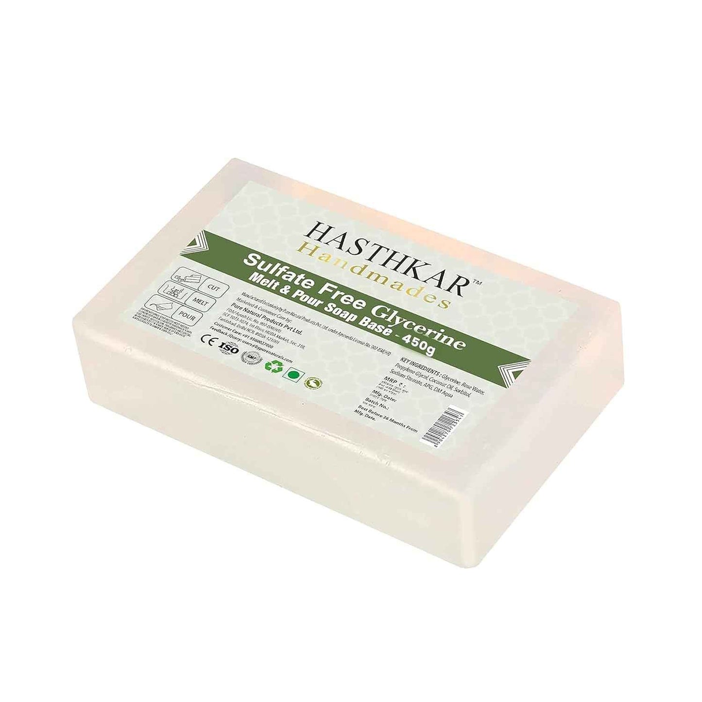 Hasthkar SLS & Paraben Free Clear Glycerine Soap Base Bar- 450gm (Pack of 2)