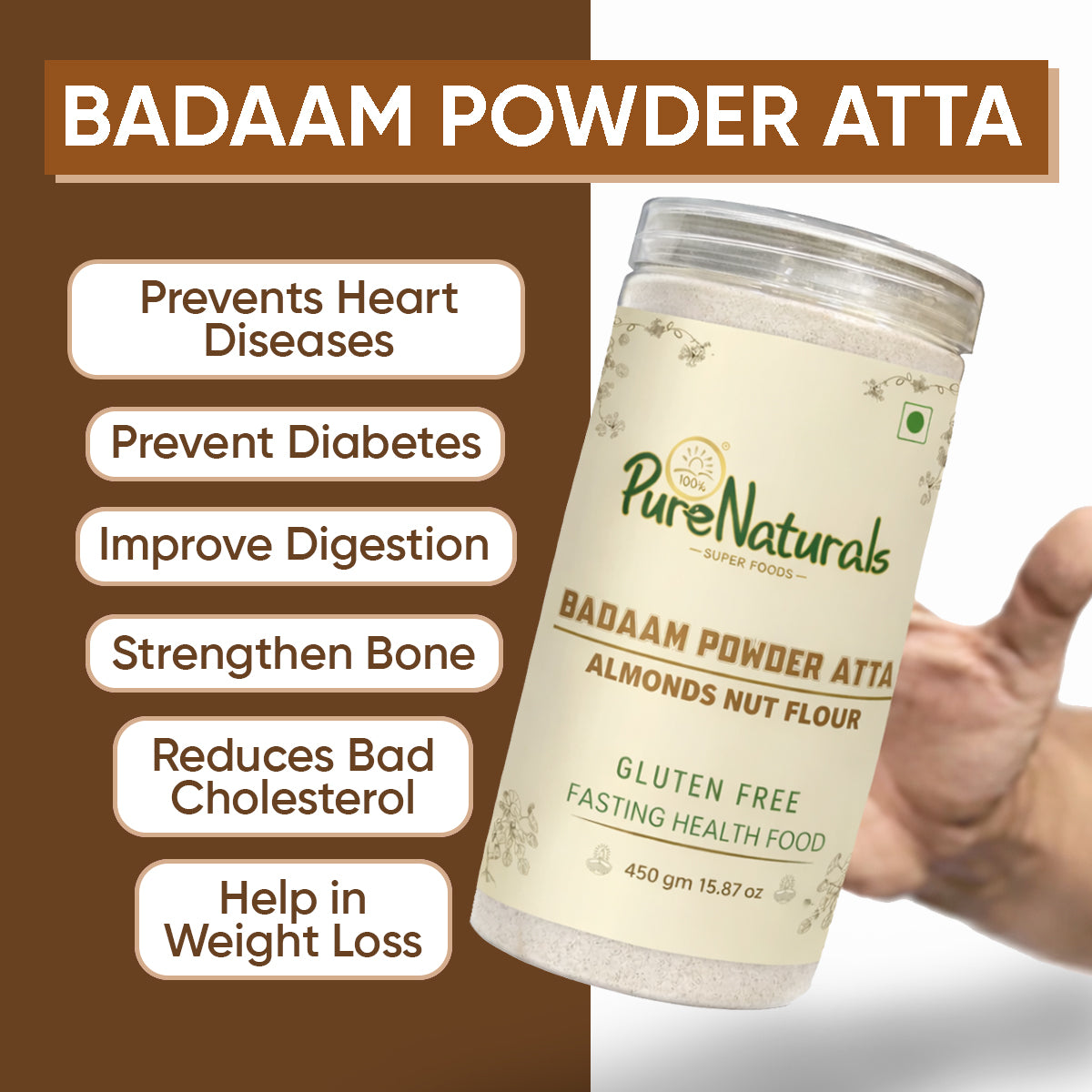 Gluten Free Badaam Powder Atta (Almonds Flour)- 450 Gm