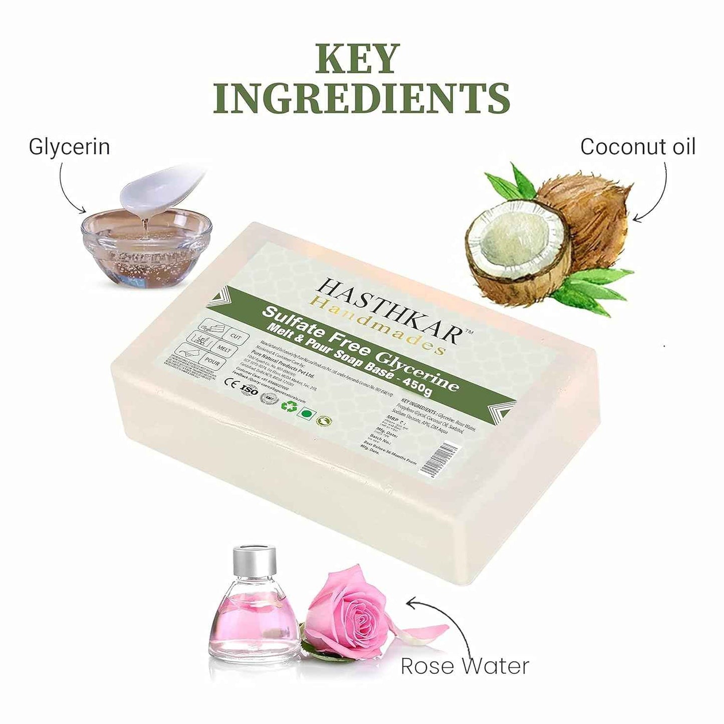 Hasthkar SLS & Paraben Free Clear Glycerine Soap Base Bar- 450Gm