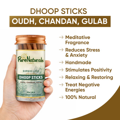 Bamboo Less Incense Dhoop Sticks (Sandalwood, Agarwood & Rose)- 30 Sticks Pack