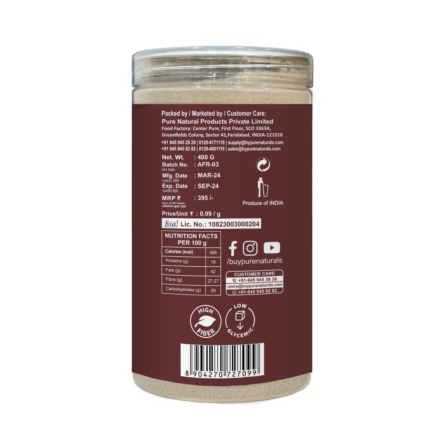 byPureNaturals Gluten Free Alsi Atta (Flaxseed Powder Flour)- 400 Gm - BuyPureNaturals