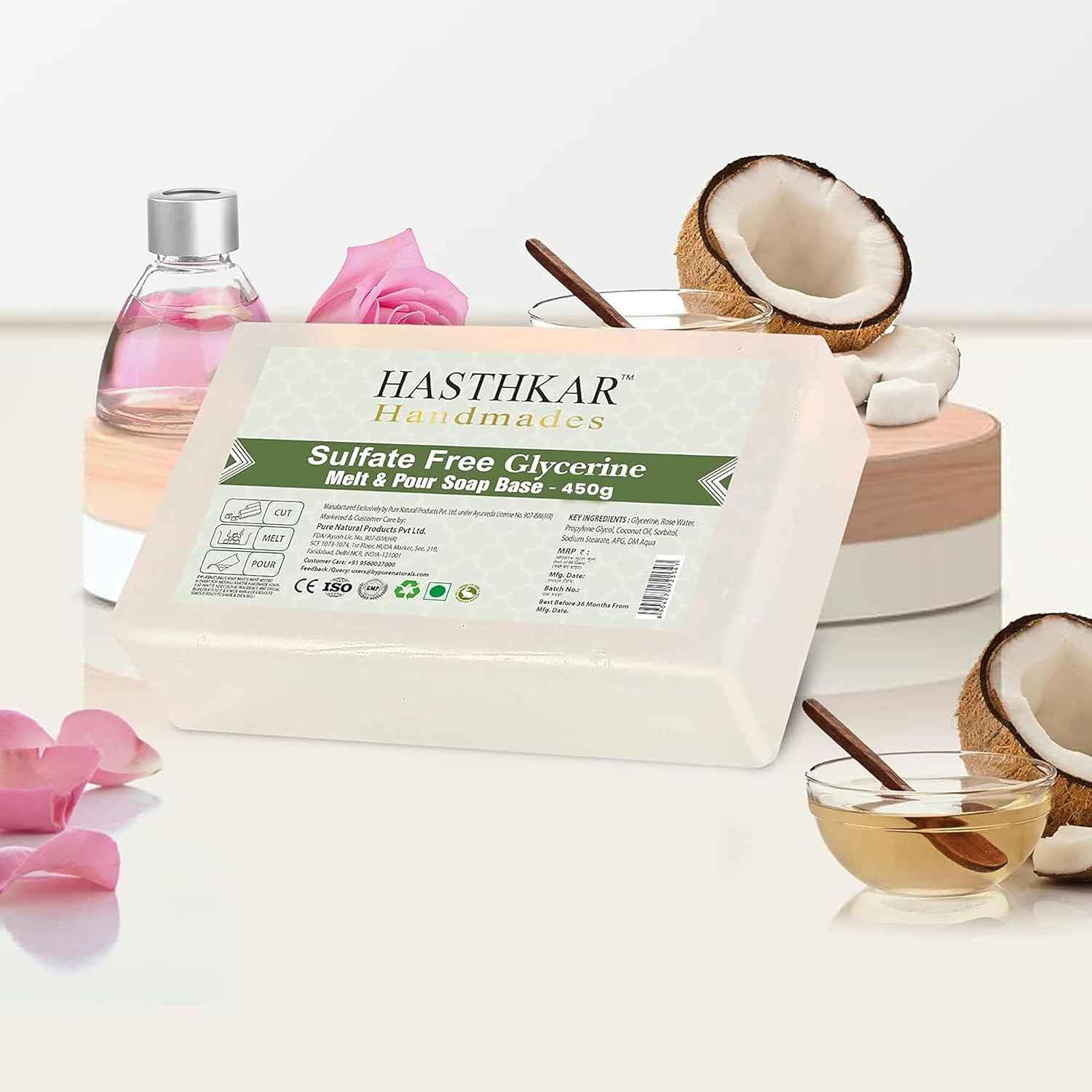 Hasthkar SLS & Paraben Free Clear Glycerine Soap Base Bar- 450gm (Pack of 2)