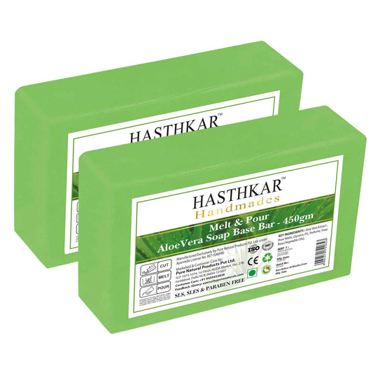 Hasthkar SLS & Paraben Free Aloevera Glycerine Soap Base Bar- 450gm (Pack of 2)