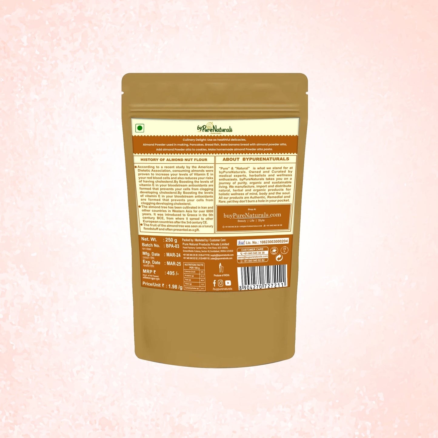 byPureNaturals Gluten Free Badaam Powder Atta (Almonds Flour)- 250 Gm - BuyPureNaturals