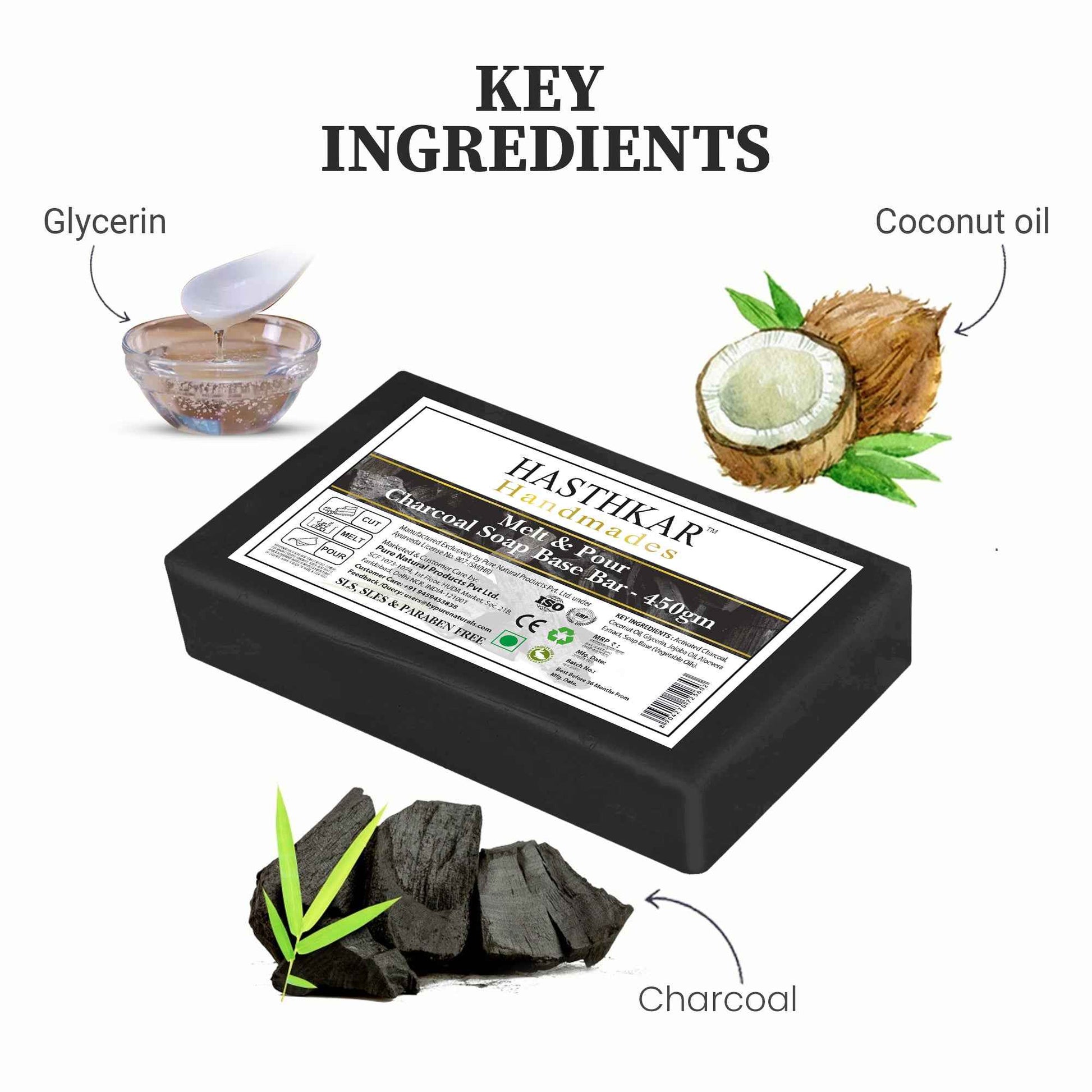 Hasthkar SLS & Paraben Free Charcoal Glycerine Soap Base Bar- 450gm