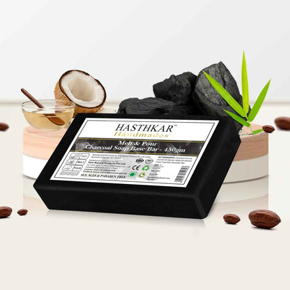 Hasthkar SLS & Paraben Free Charcoal Glycerine Soap Base Bar- 450gm (Pack of 2)