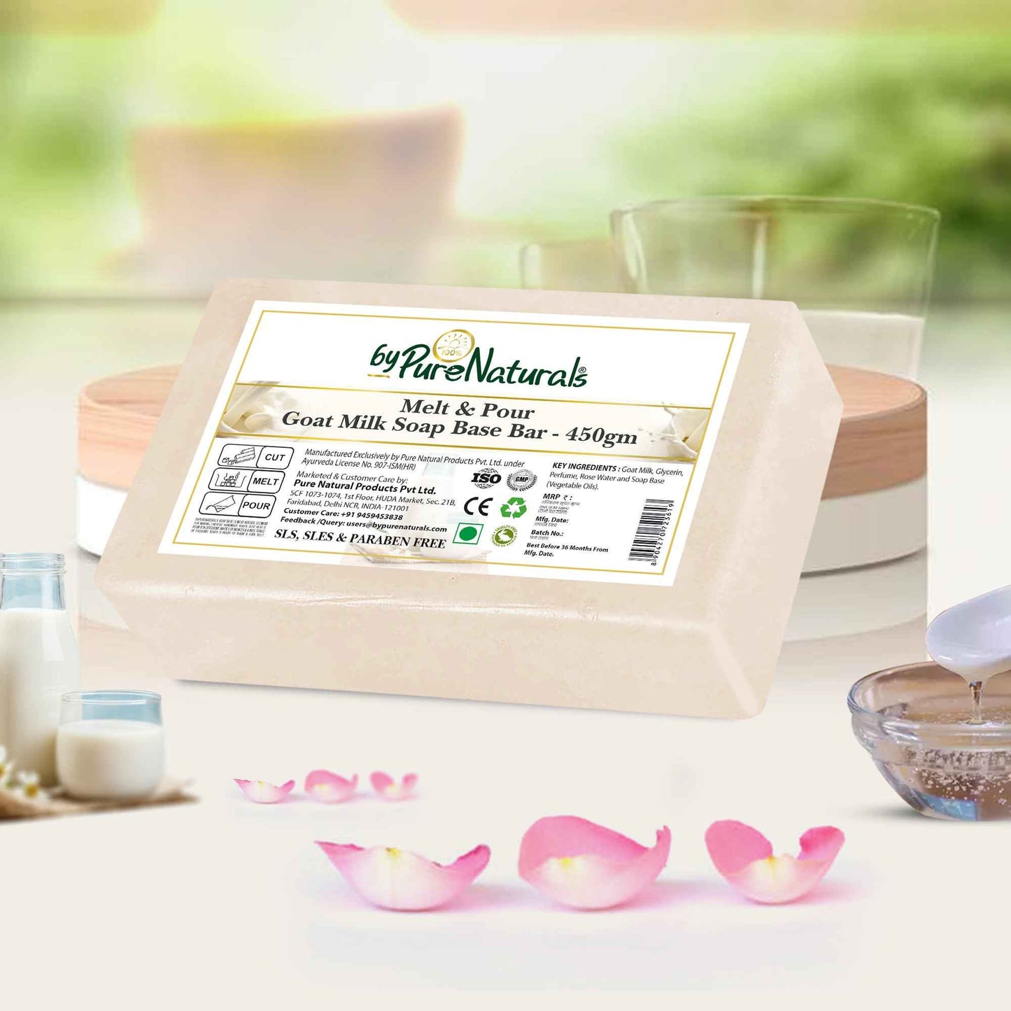 Hasthkar SLS & Paraben Free Goat Milk Glycerine Soap Base Bar- 450gm