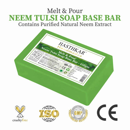 Hasthkar SLS & Paraben Free Neem Tulsi Glycerine Soap Base Bar- 450 Gm (Pack of 2)