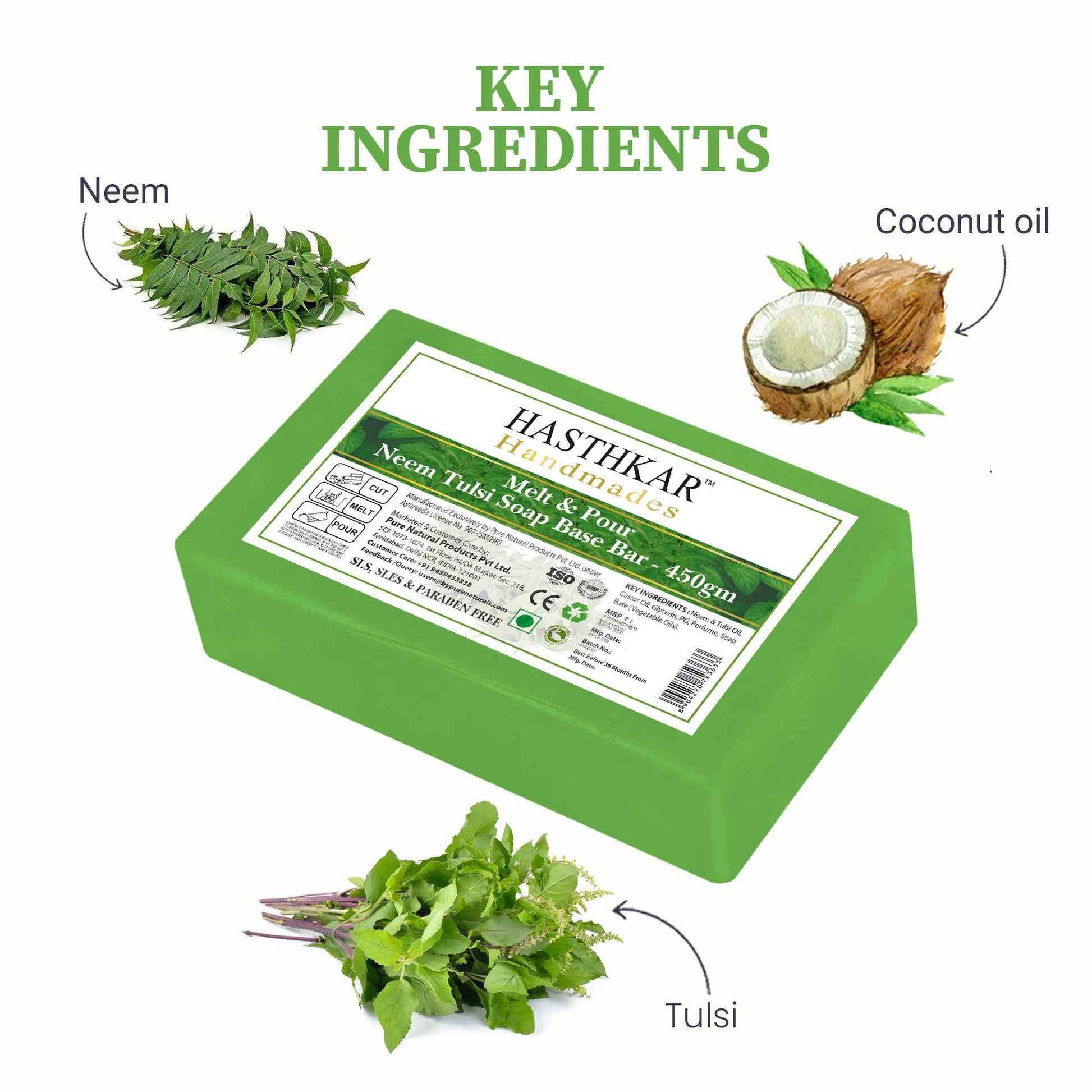 Hasthkar SLS & Paraben Free Neem Tulsi Glycerine Soap Base Bar- 450 Gm (Pack of 2)