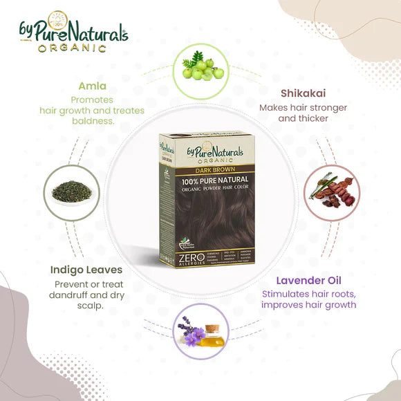 byPureNaturals 100% Organic Pure Natural Powder Hair Colour- 120 Gm- 3N Dark Brown - BuyPureNaturals