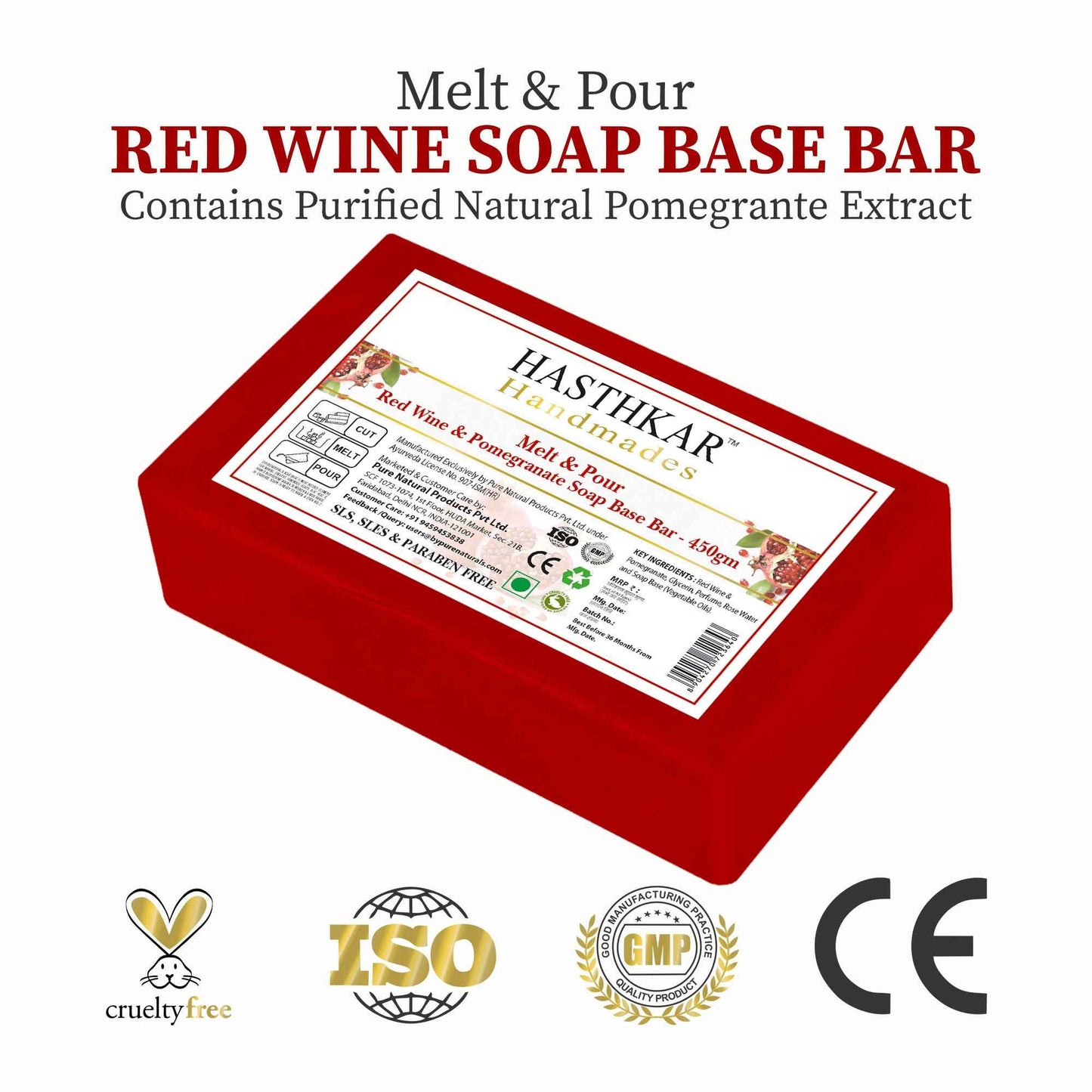 Hasthkar SLS & Paraben Free Red Wine with Pomegranate Glycerine Soap Base Bar- 450gm (Pack of 2)