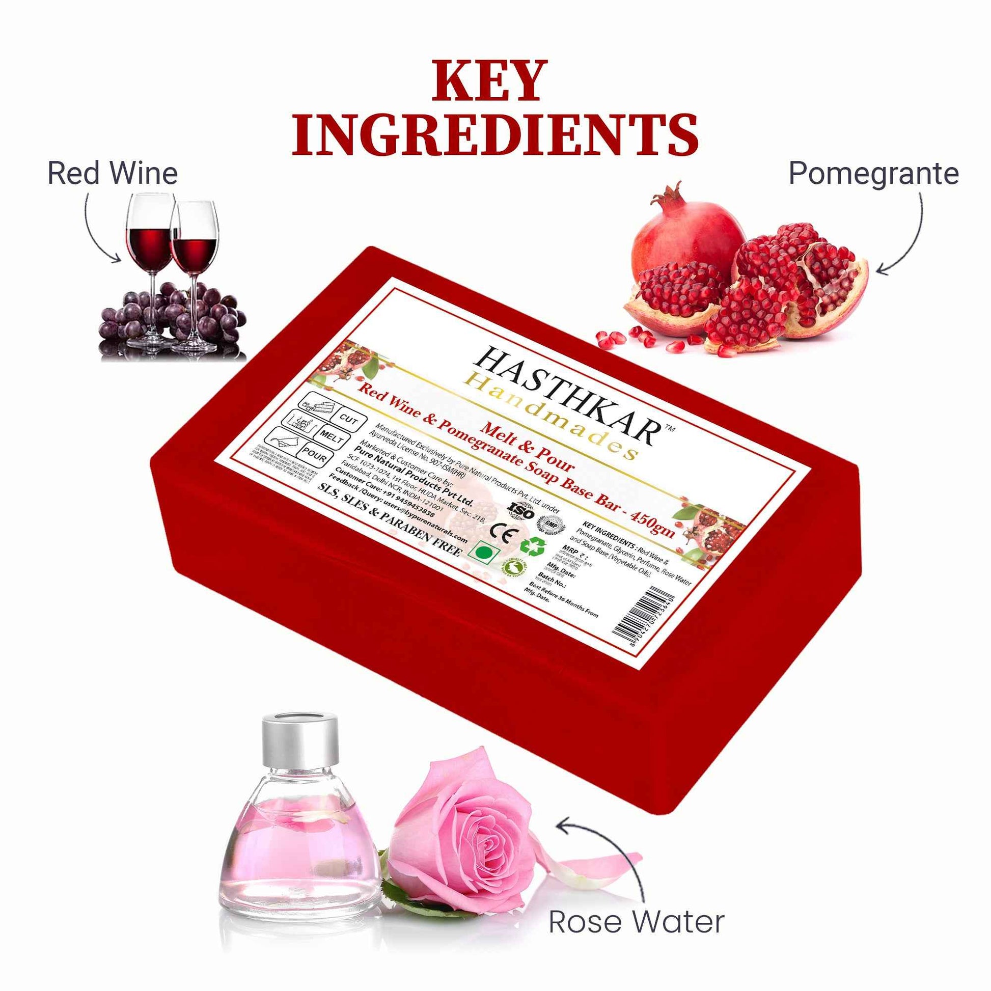 Hasthkar SLS & Paraben Free Red Wine with Pomegranate Glycerine Soap Base Bar- 450gm