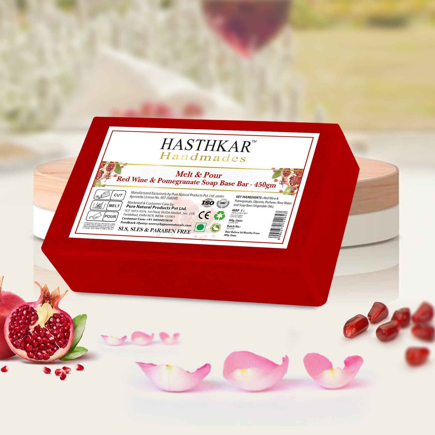Hasthkar SLS & Paraben Free Red Wine with Pomegranate Glycerine Soap Base Bar- 450gm (Pack of 2)