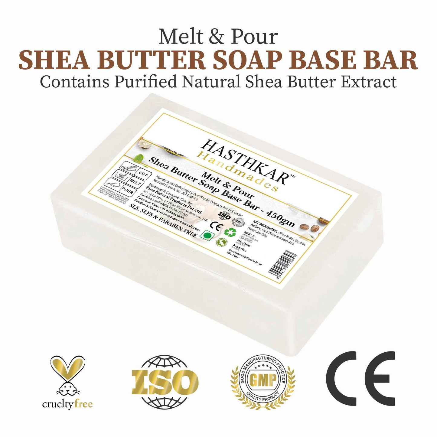 Hasthkar SLS & Paraben Free Shea Butter Glycerine Soap Base Bar- 450 Gm