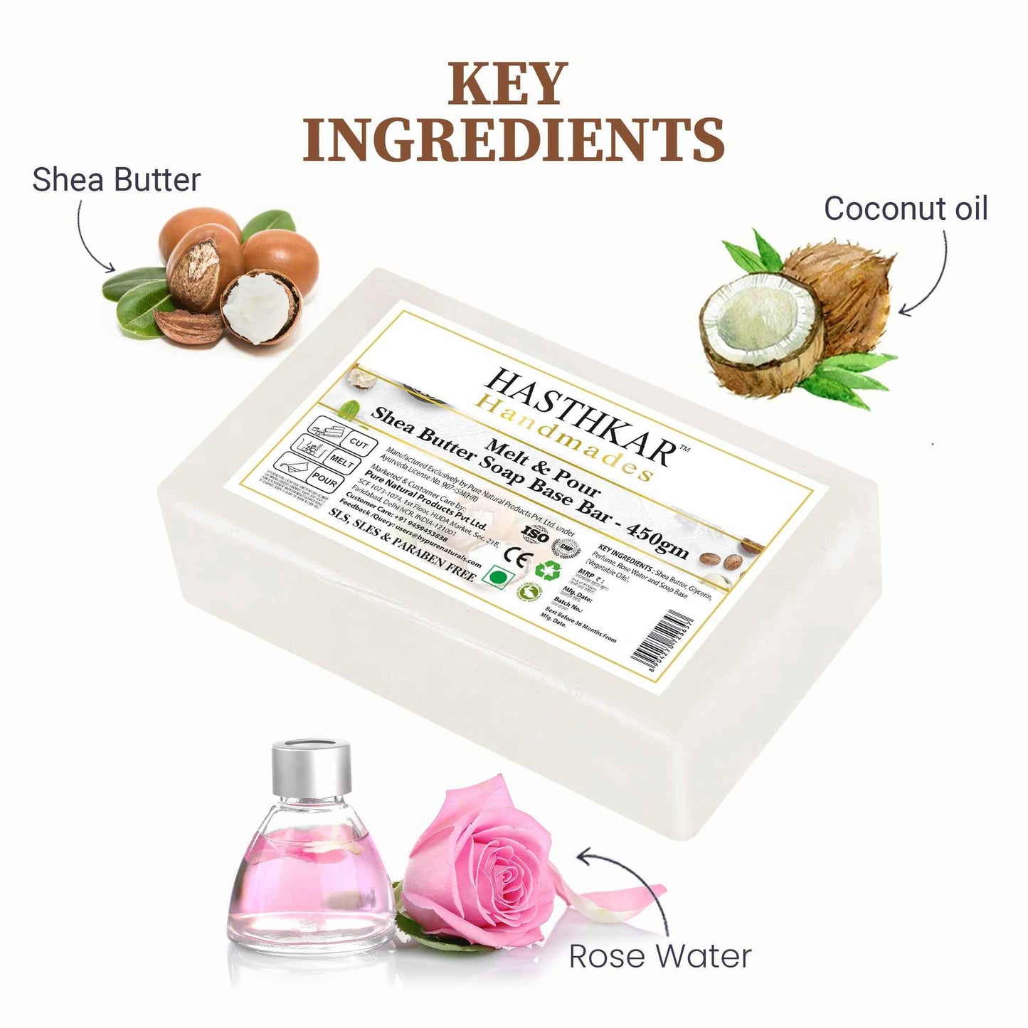 Hasthkar SLS & Paraben Free Shea Butter Glycerine Soap Base Bar- 450 Gm