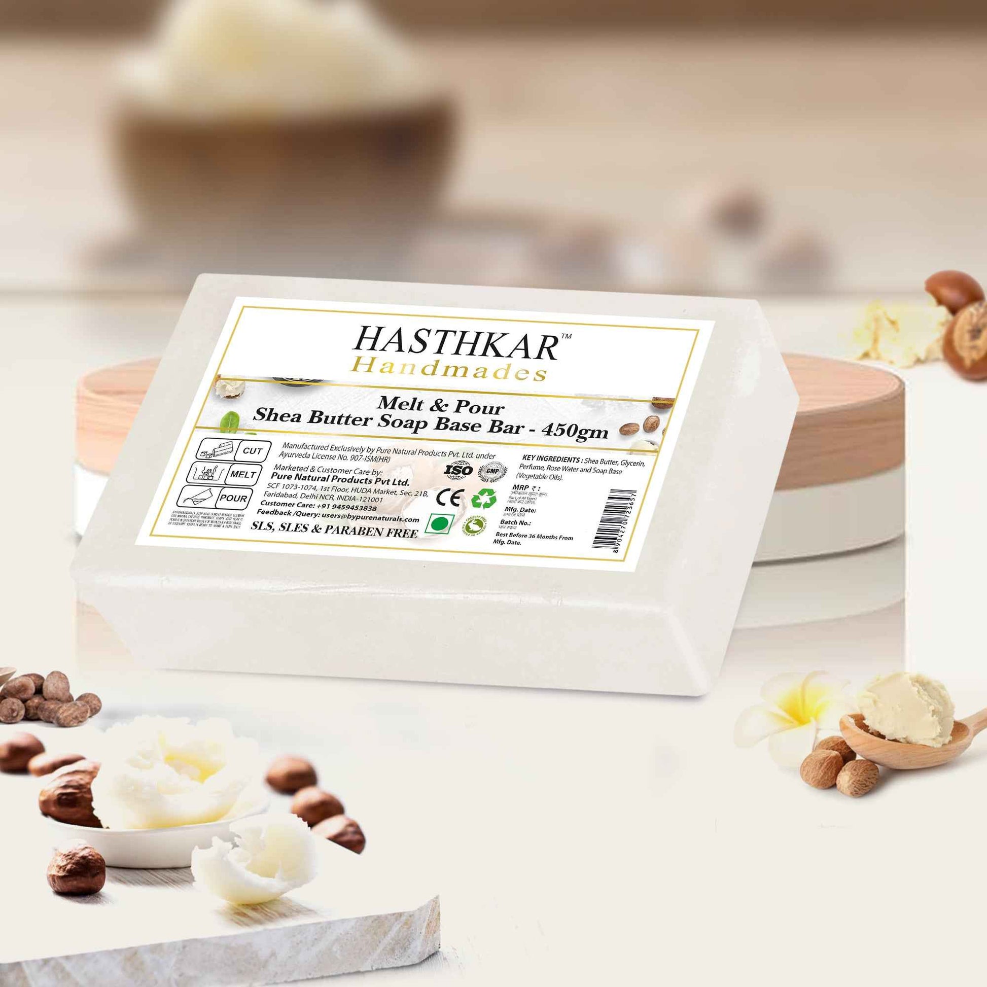 Hasthkar SLS & Paraben Free Shea Butter Glycerine Soap Base Bar- 450 Gm