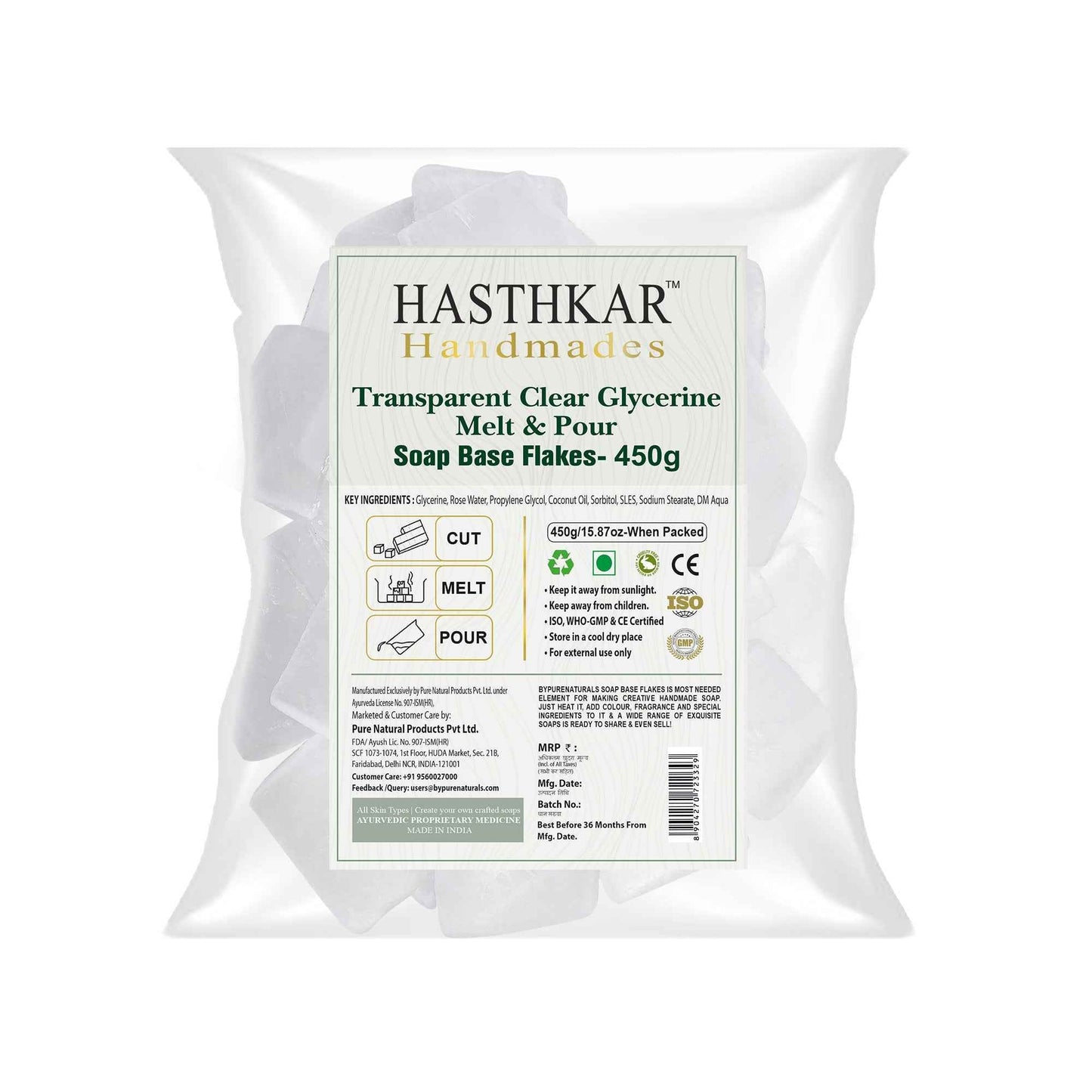 Hasthkar Clear Glycerine Soap Base Flakes- 450gm