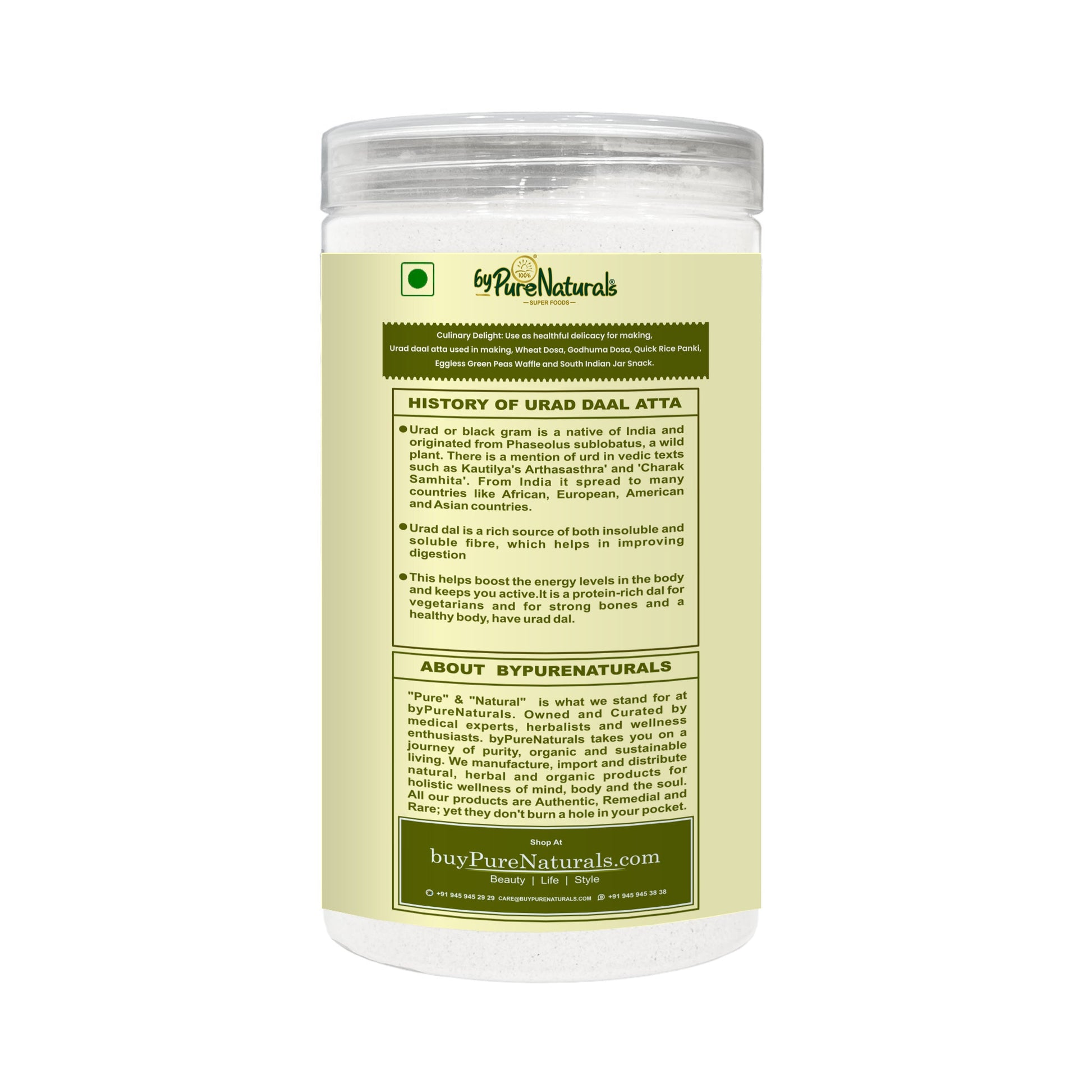 byPureNaturals Gluten Free Urad Daal Atta (Black Lentils Flour)- 650 Gm - BuyPureNaturals