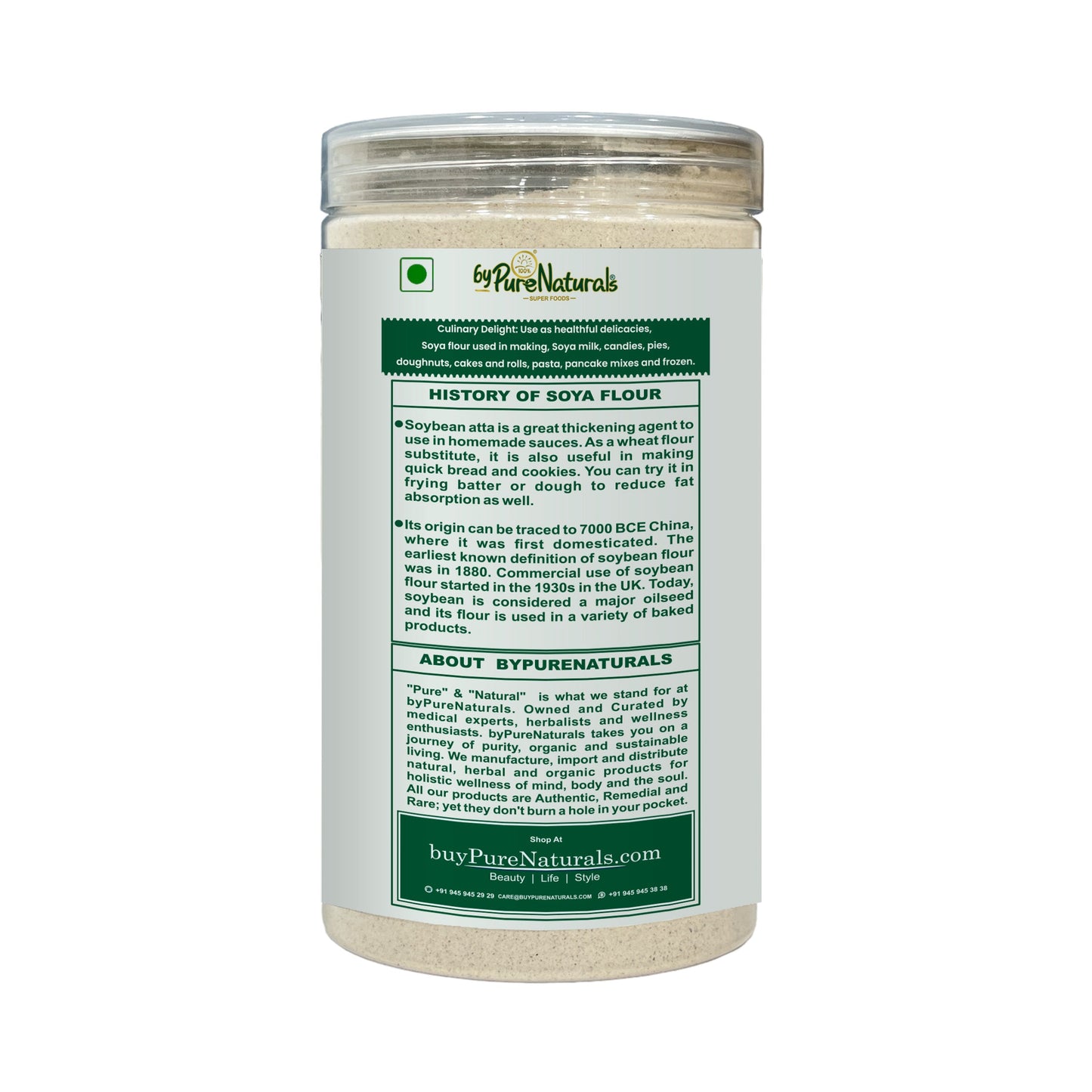 byPureNaturals Gluten Free Soy Atta (Soybean Flour)- 500 Gm - BuyPureNaturals