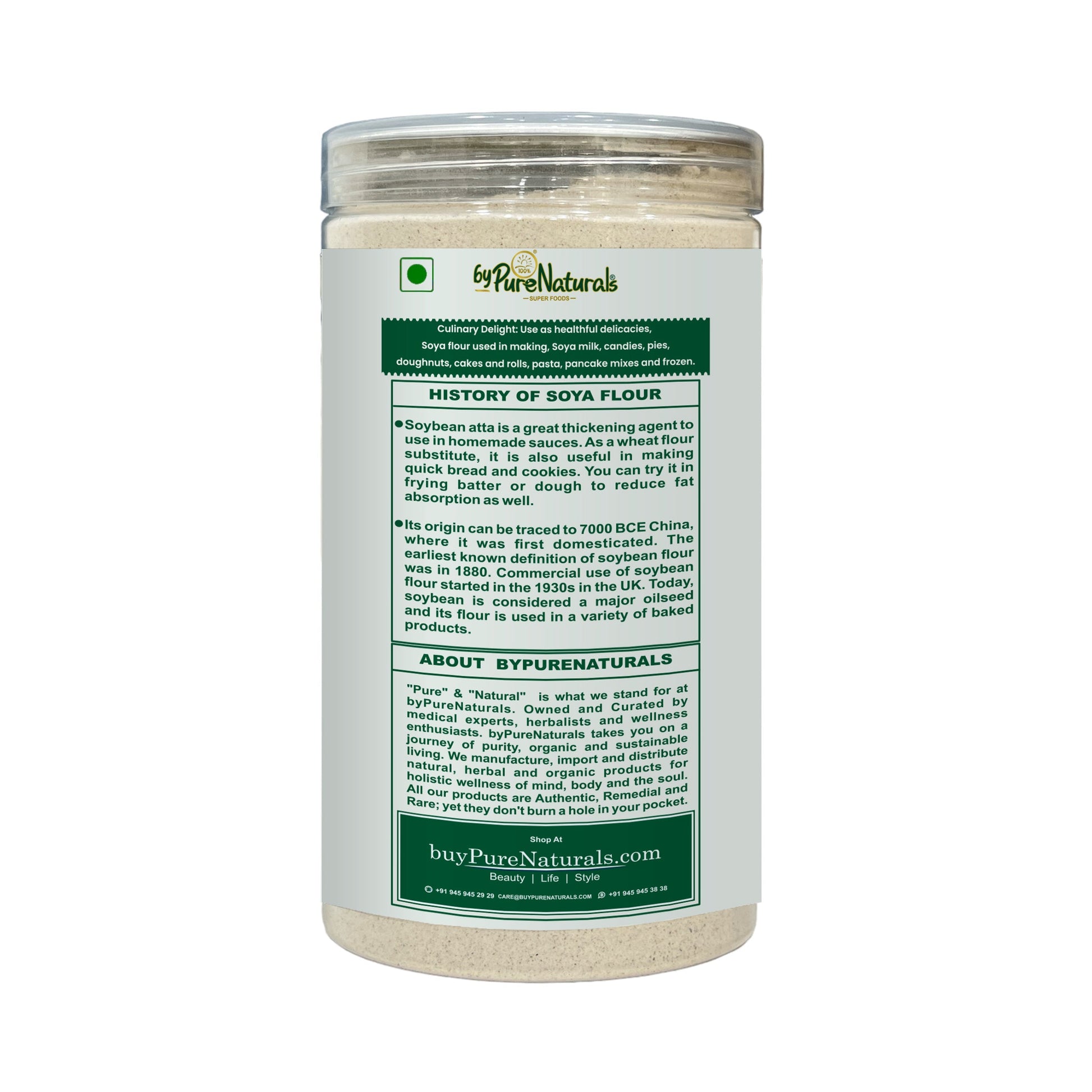 byPureNaturals Gluten Free Soy Atta (Soybean Flour)- 500 Gm - BuyPureNaturals