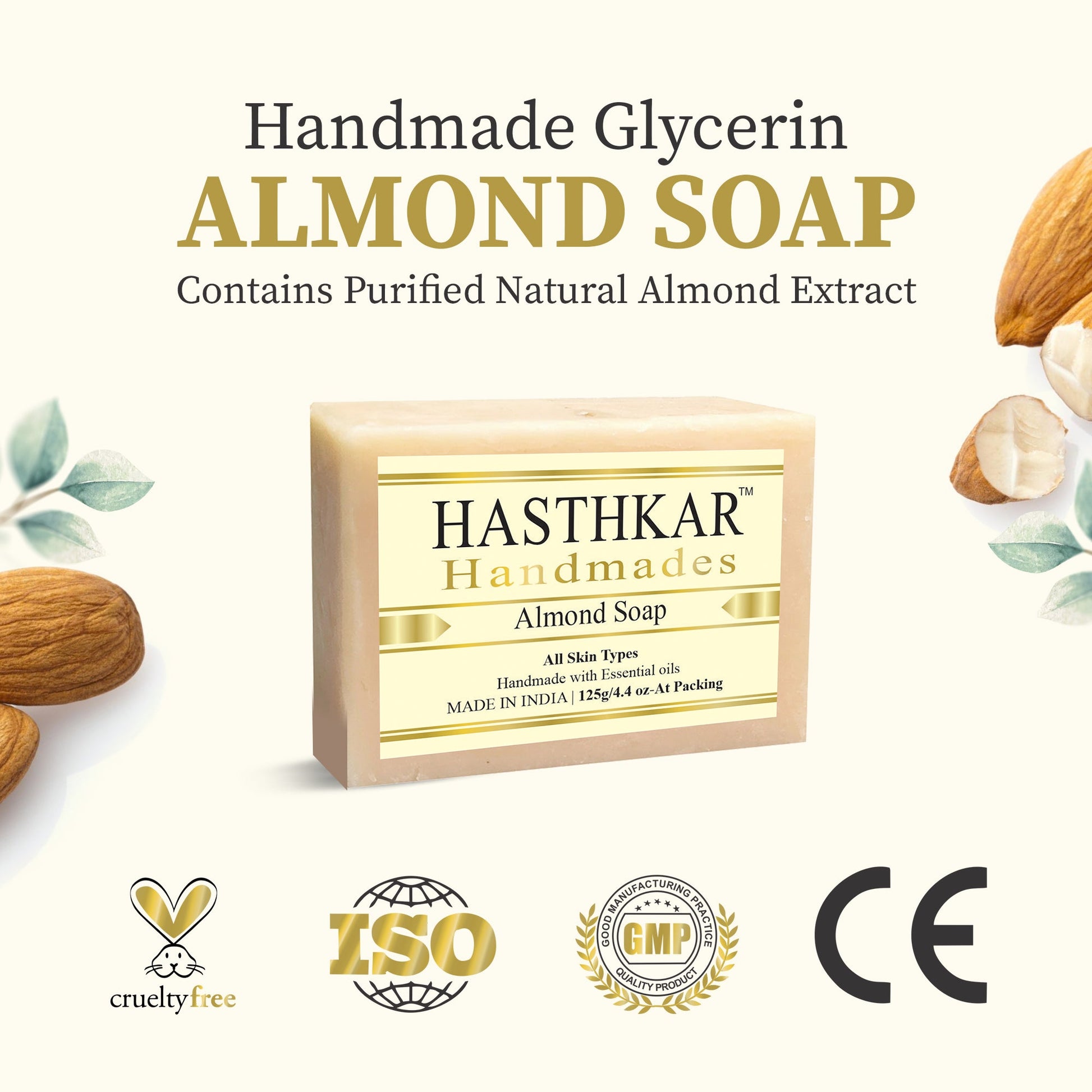 Hasthkar Handmade Glycerine Almond Soap- 125gm - BuyPureNaturals