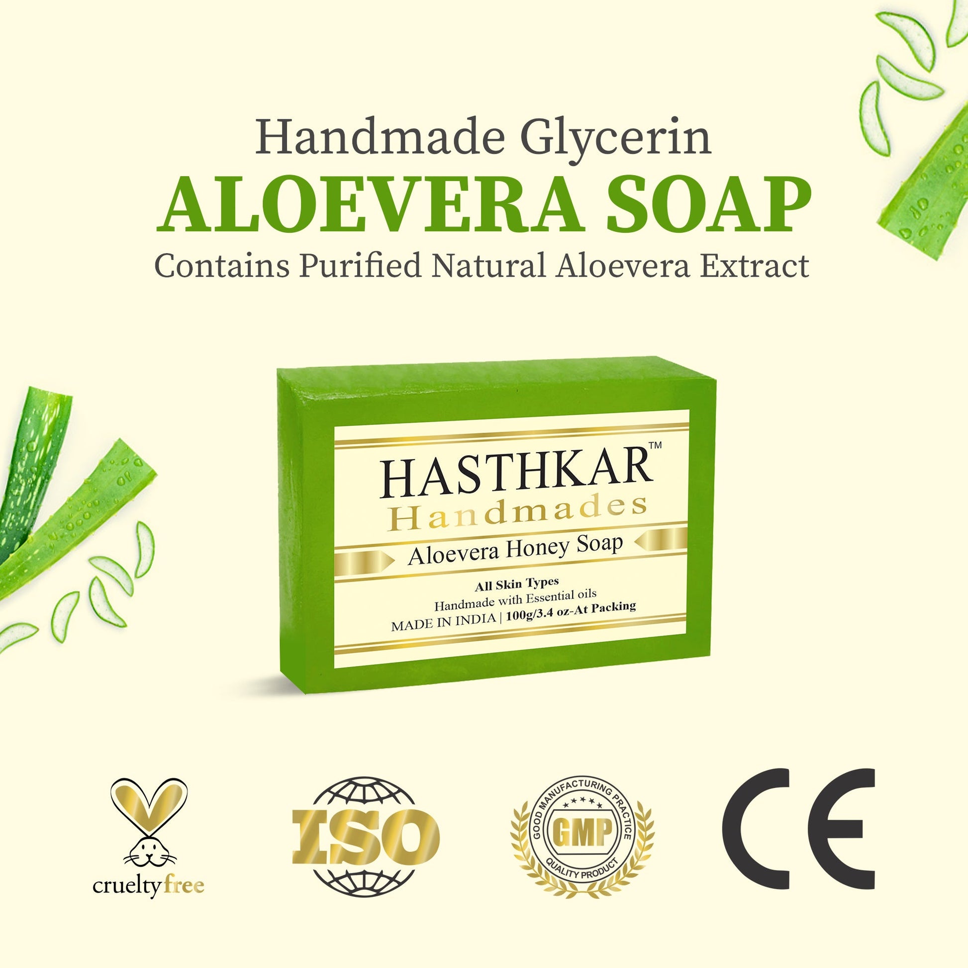 Hasthkar Handmade Glycerine Aloevera Honey Soap- 100gm - BuyPureNaturals
