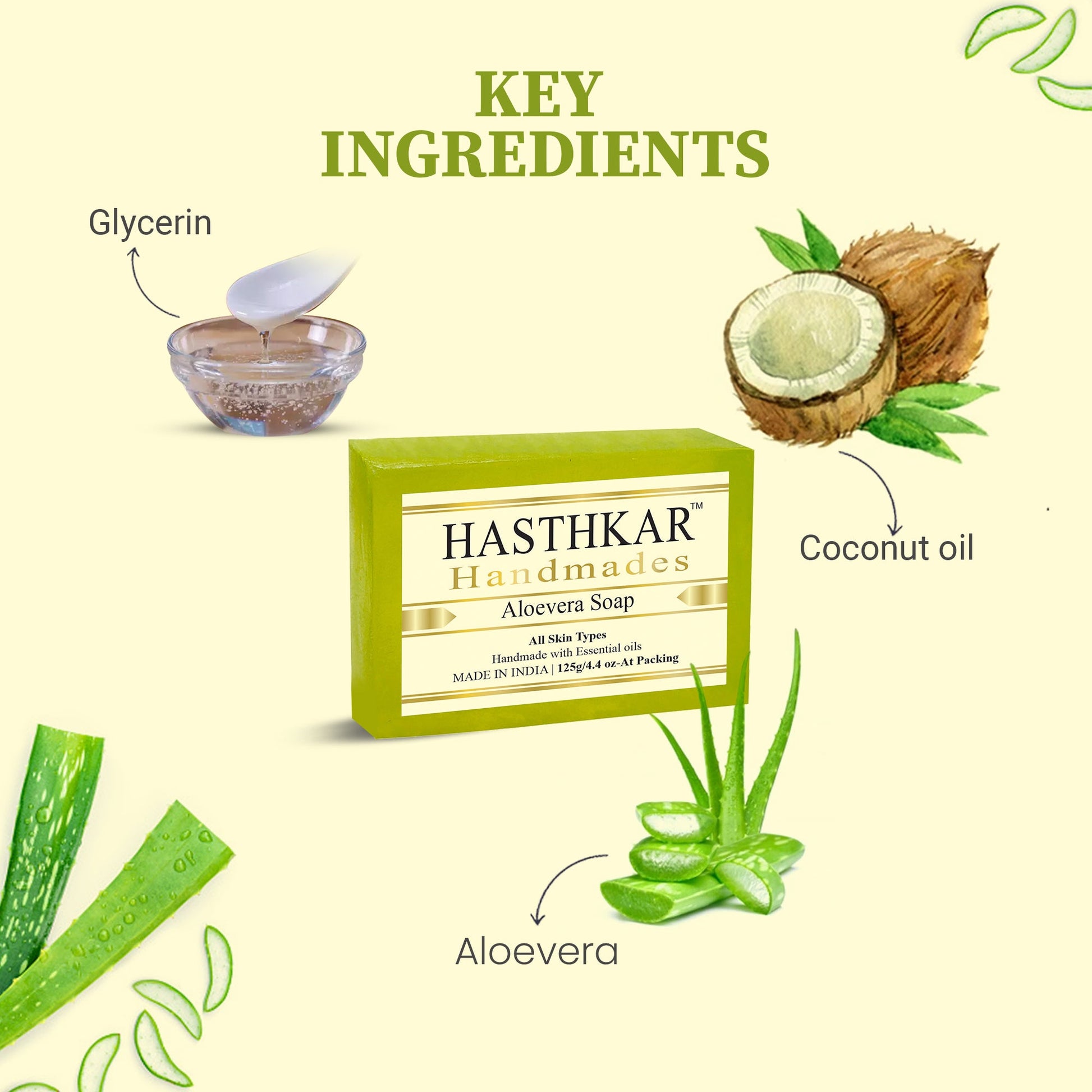 Hasthkar Handmade Glycerine Aloevera Soap - 125gm - BuyPureNaturals