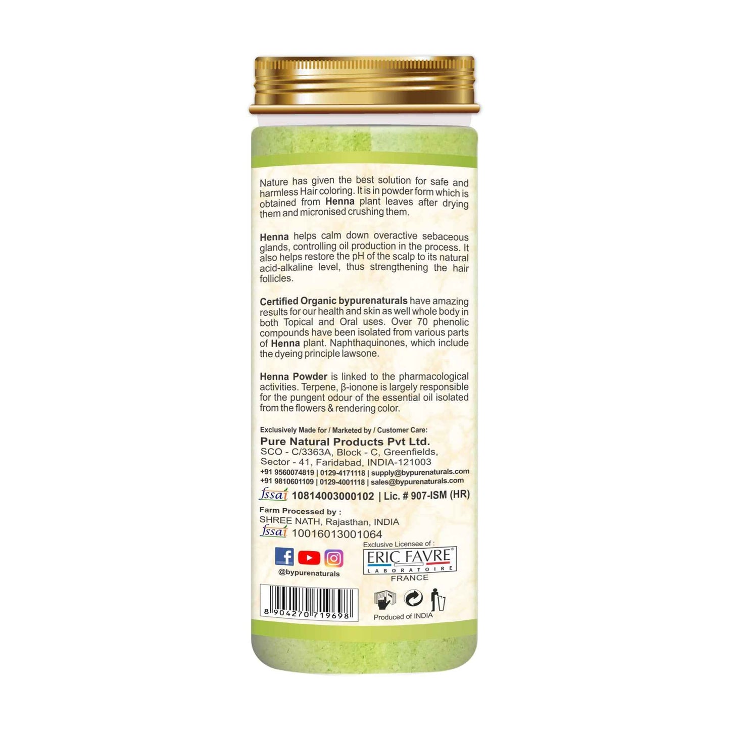 byPurenaturals 100% Organic Henna Powder- 125 Gm