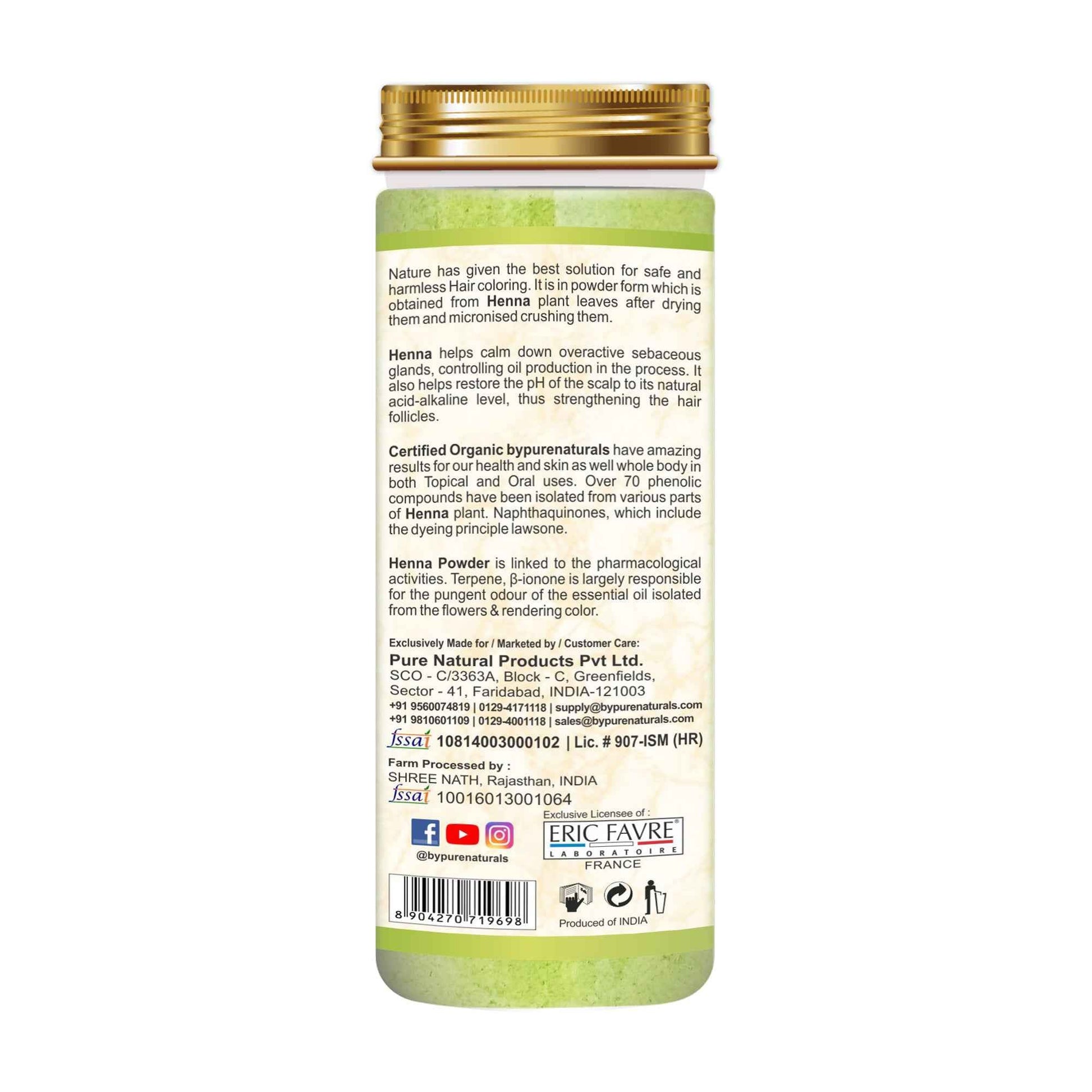 byPurenaturals 100% Organic Henna Powder- 125 Gm