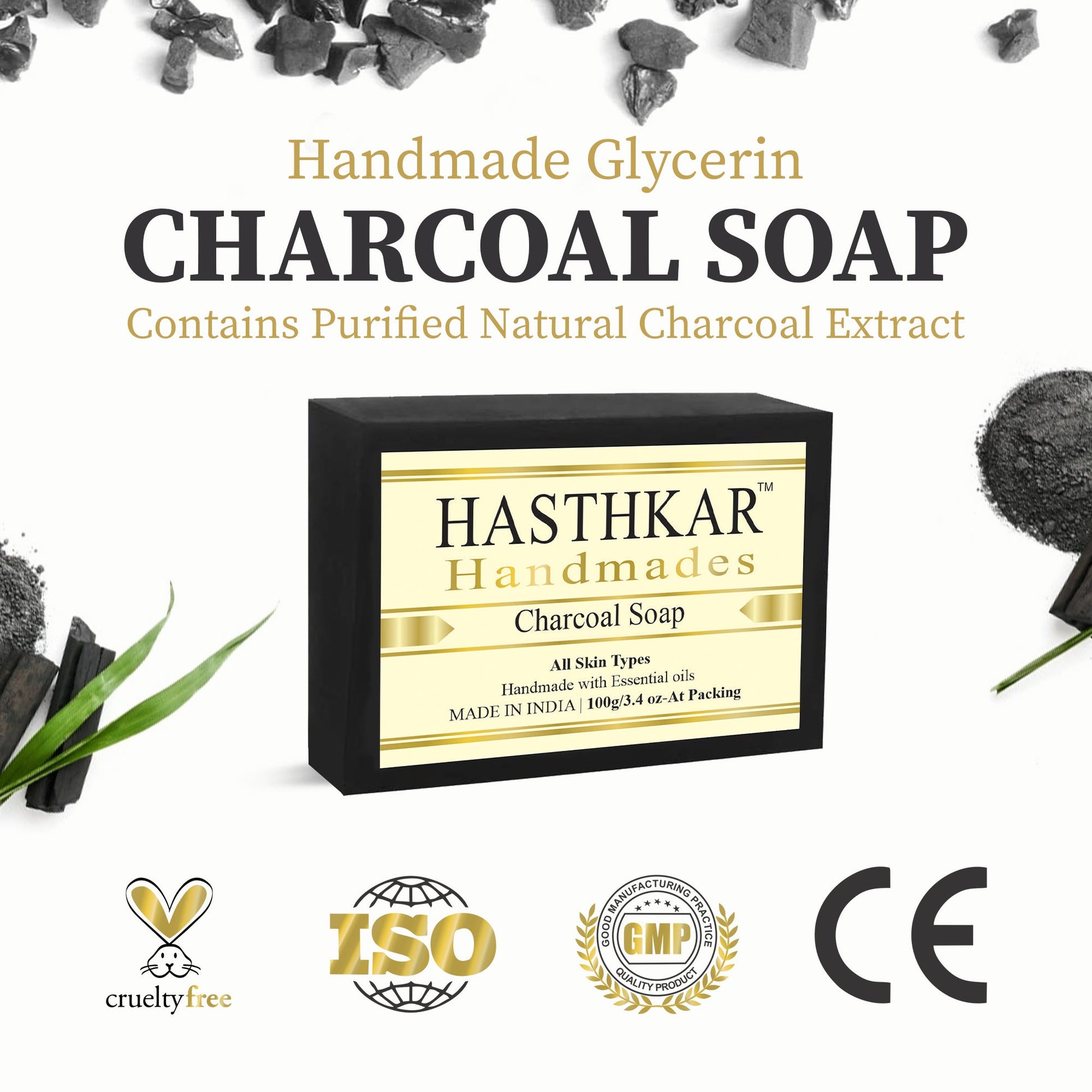 Hasthkar Handmade Glycerine Charcoal Soap- 100gm - BuyPureNaturals