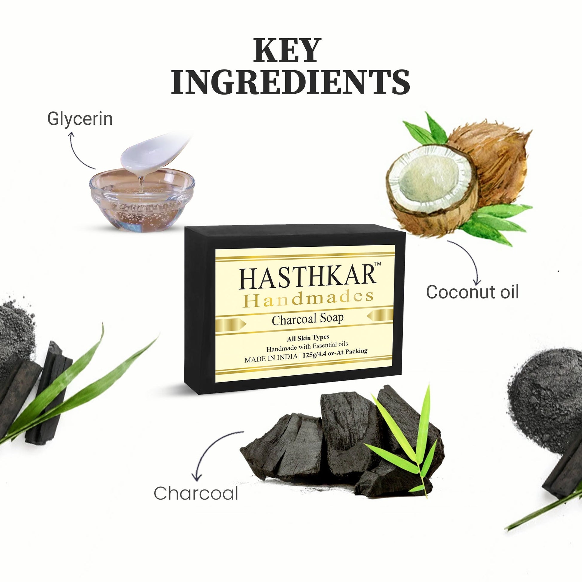 Hasthkar Handmade Glycerine Charcoal Soap- 125gm - BuyPureNaturals