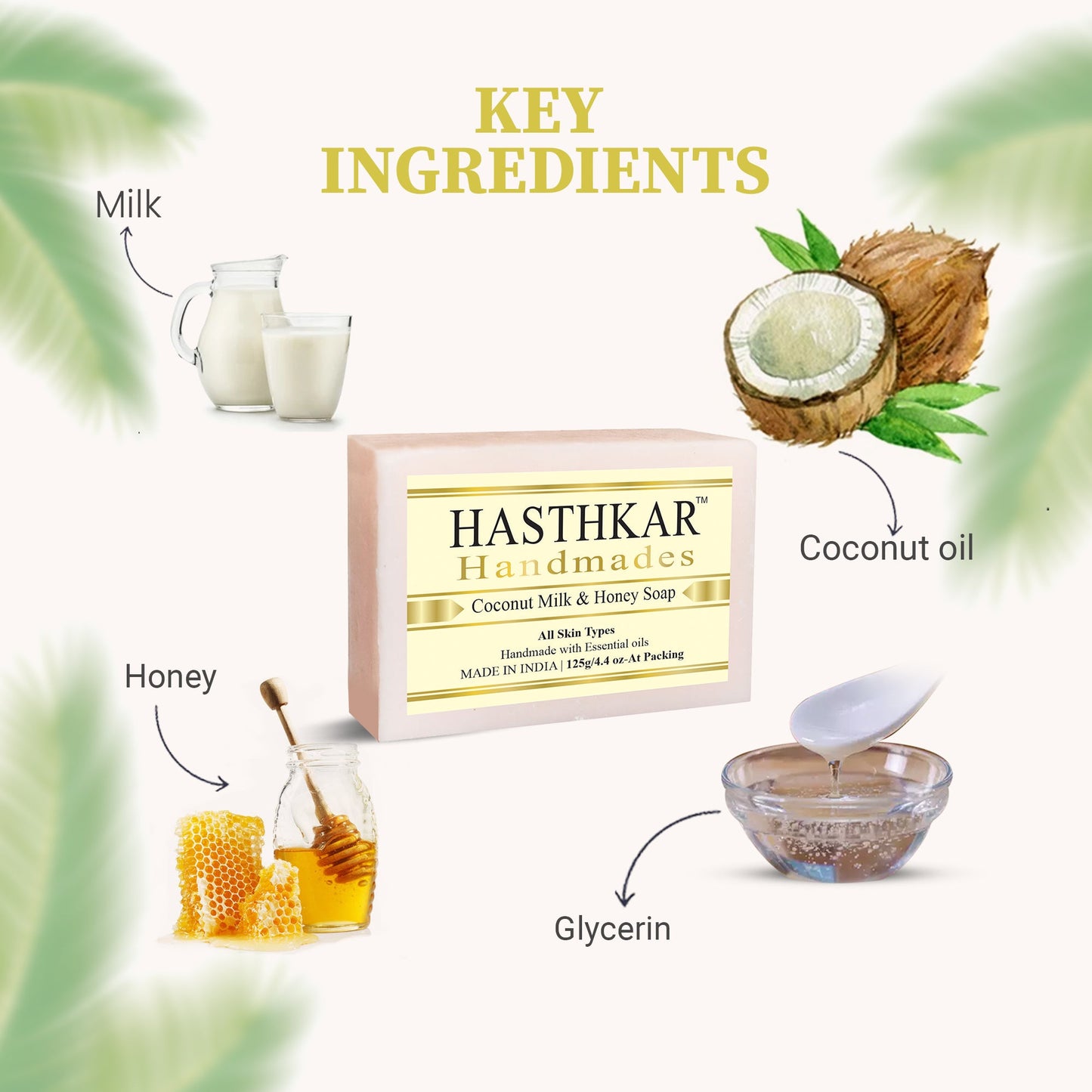 Hasthkar Handmade Glycerine Coconut Milk & Honey Soap- 125gm - BuyPureNaturals
