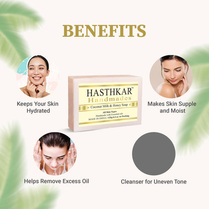 Hasthkar Handmade Glycerine Coconut Milk & Honey Soap- 125gm - BuyPureNaturals