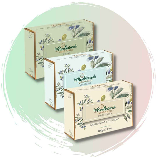 byPureNaturals Organic Shea Butter Soap- 200gm (Combo Pack- Mint Sesame, Cocoa Vanilla & 18 Herbs Soap)