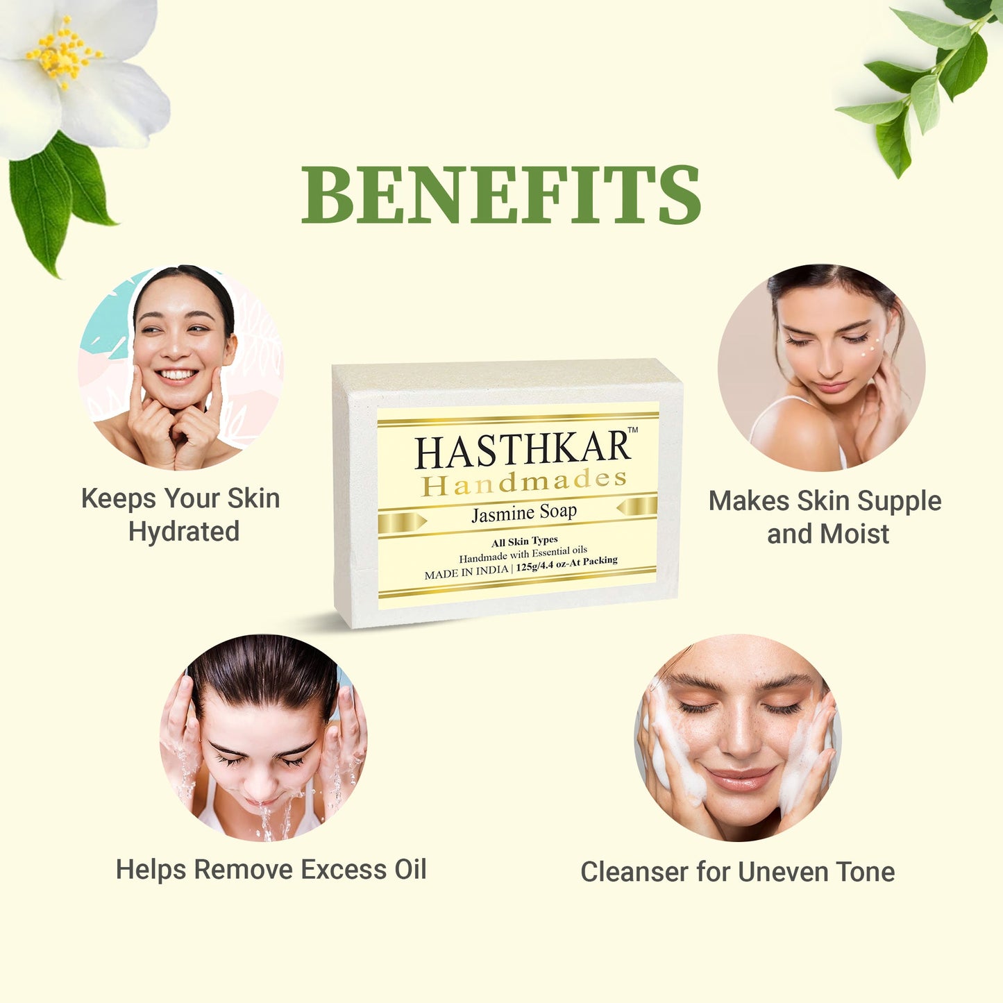 Hasthkar Handmade Glycerine Jasmine Soap- 125gm - BuyPureNaturals