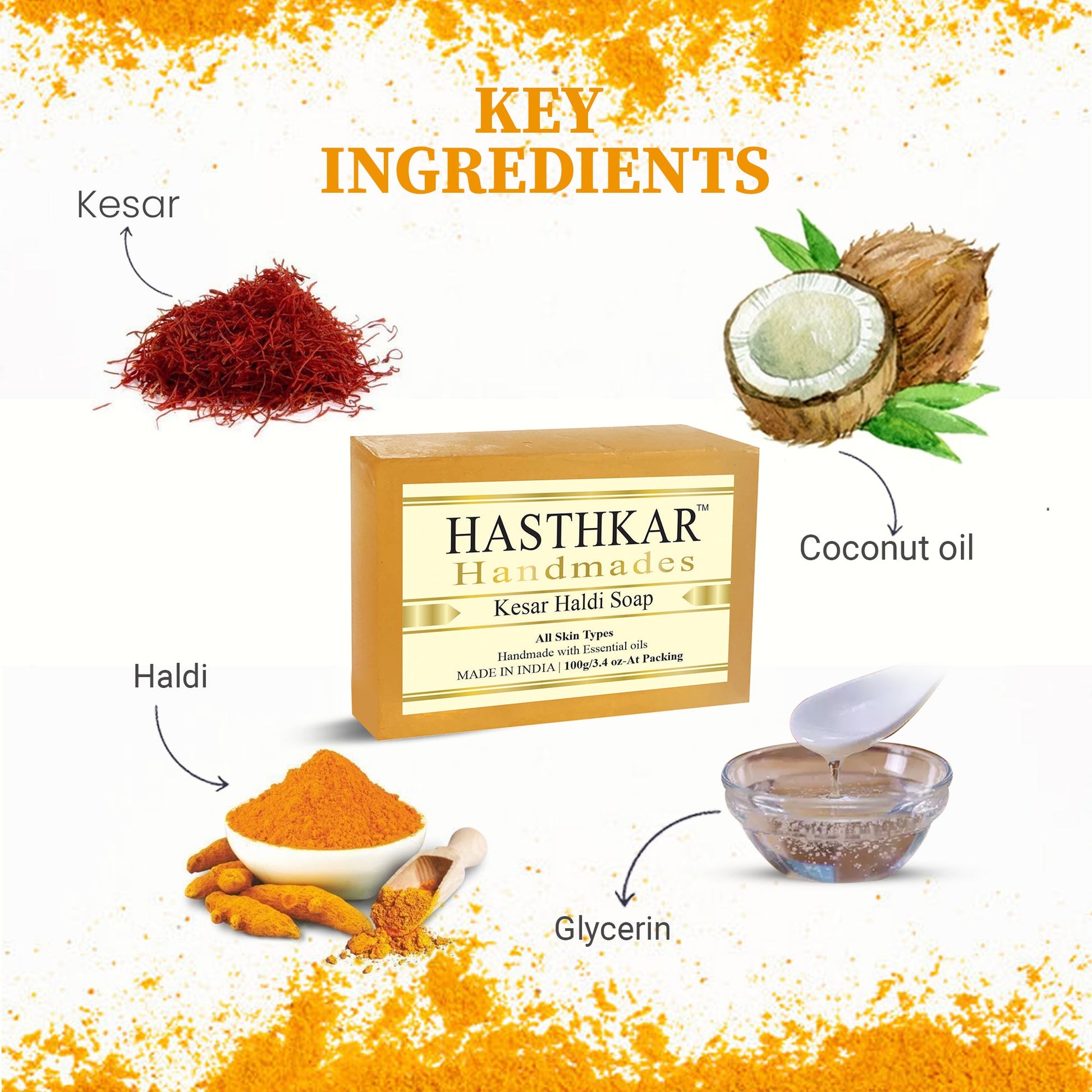 Hasthkar Handmade Glycerine Kesar Haldi Soap- 100gm - BuyPureNaturals
