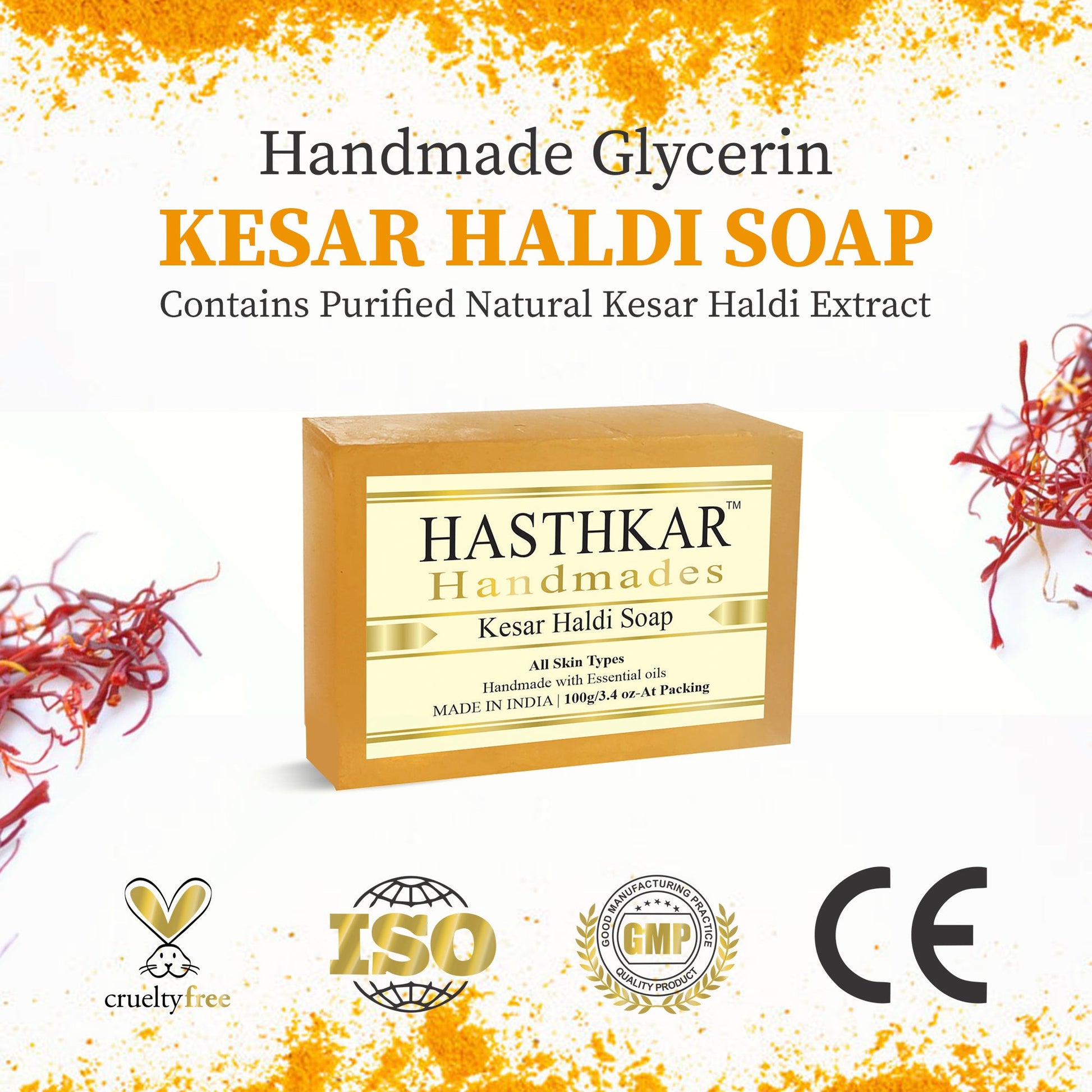 Hasthkar Handmade Glycerine Kesar Haldi Soap- 100gm - BuyPureNaturals