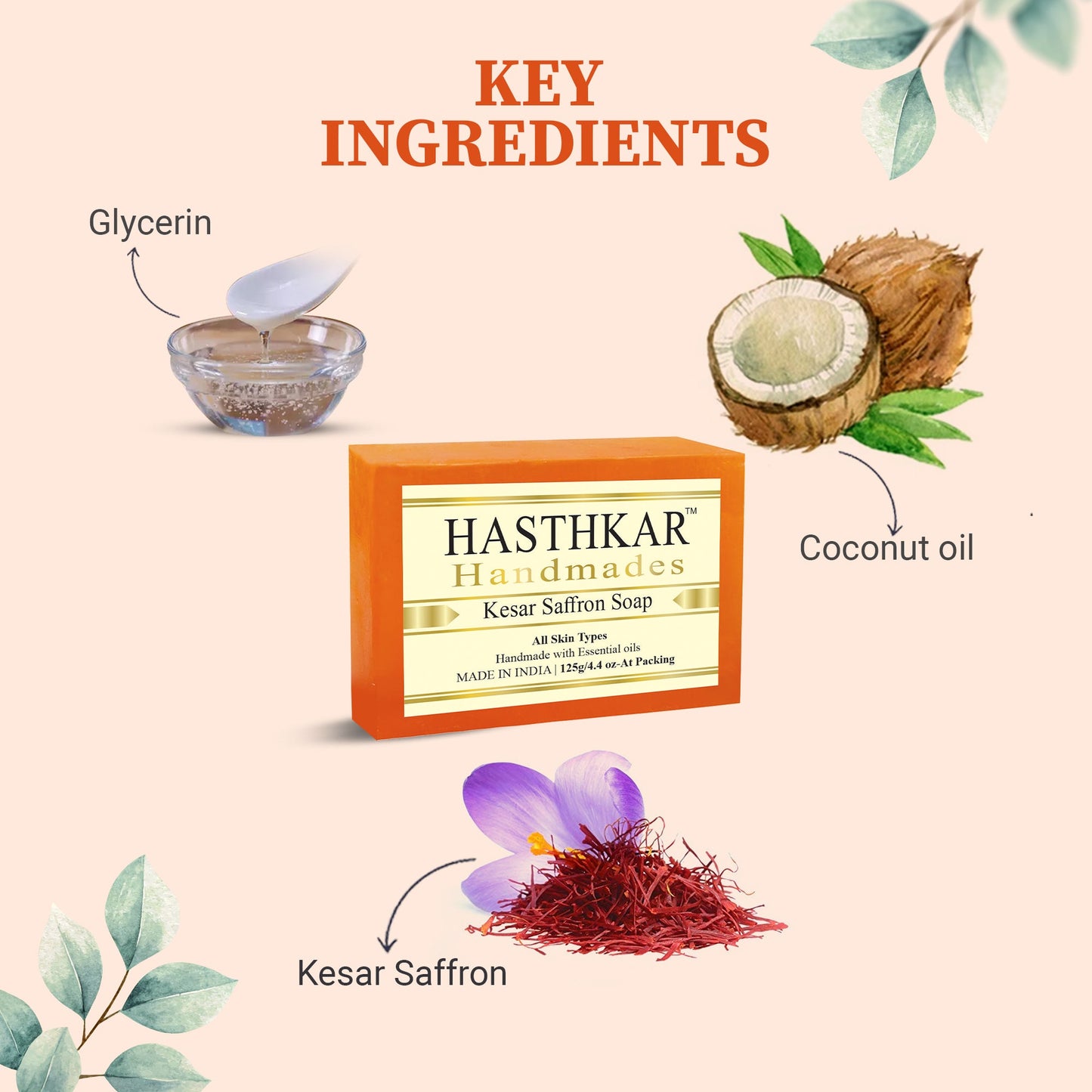 Hasthkar Handmade Glycerine Kesar Saffron Soap- 125gm - BuyPureNaturals