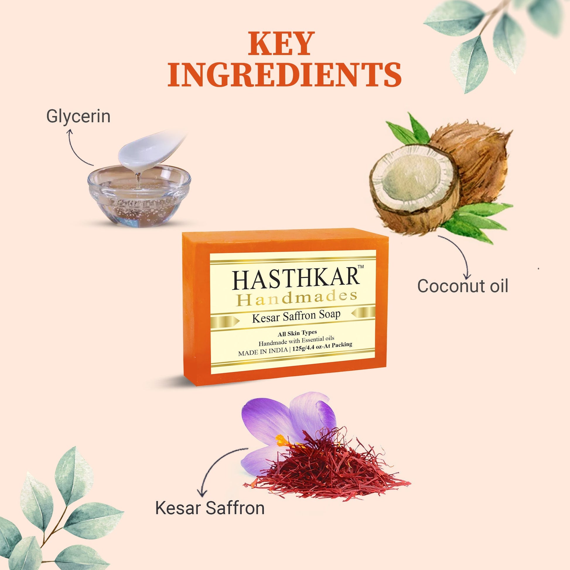 Hasthkar Handmade Glycerine Kesar Saffron Soap- 125gm - BuyPureNaturals