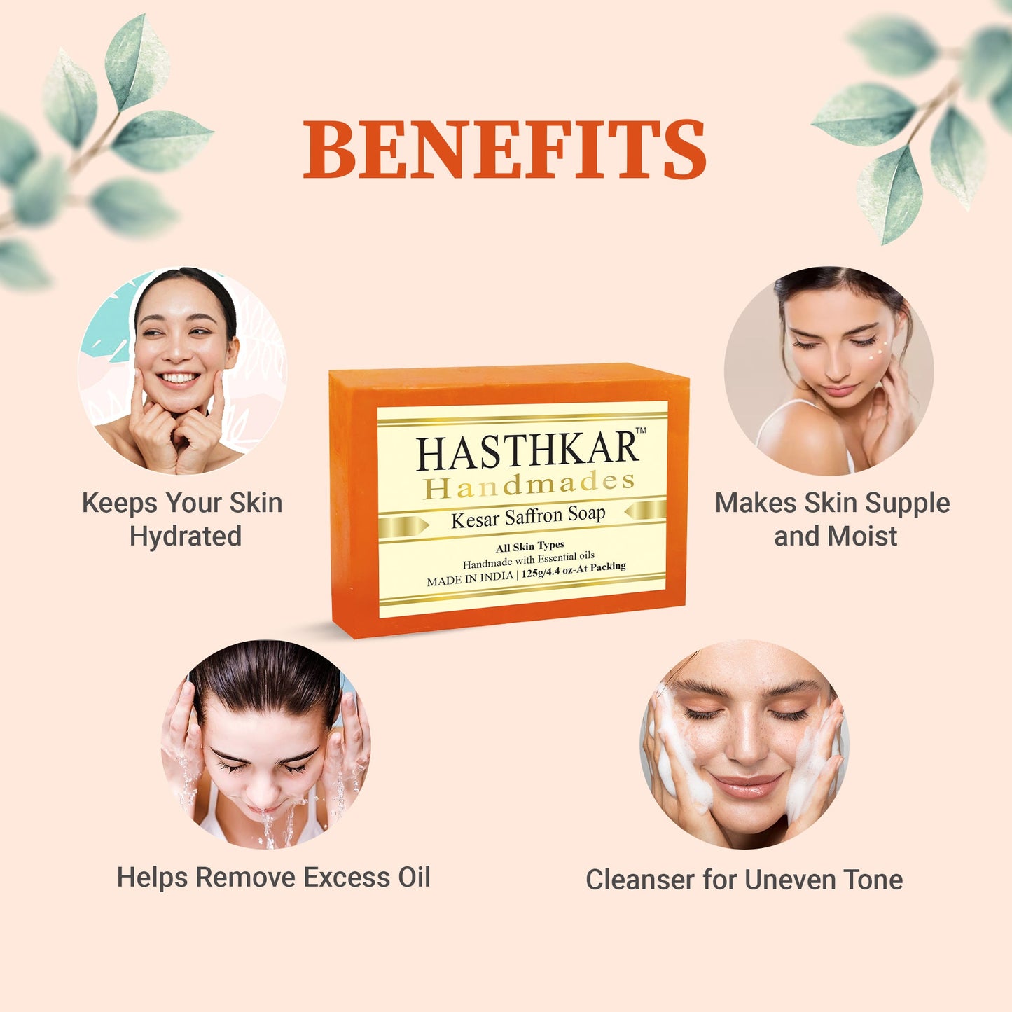 Hasthkar Handmade Glycerine Kesar Saffron Soap- 125gm - BuyPureNaturals