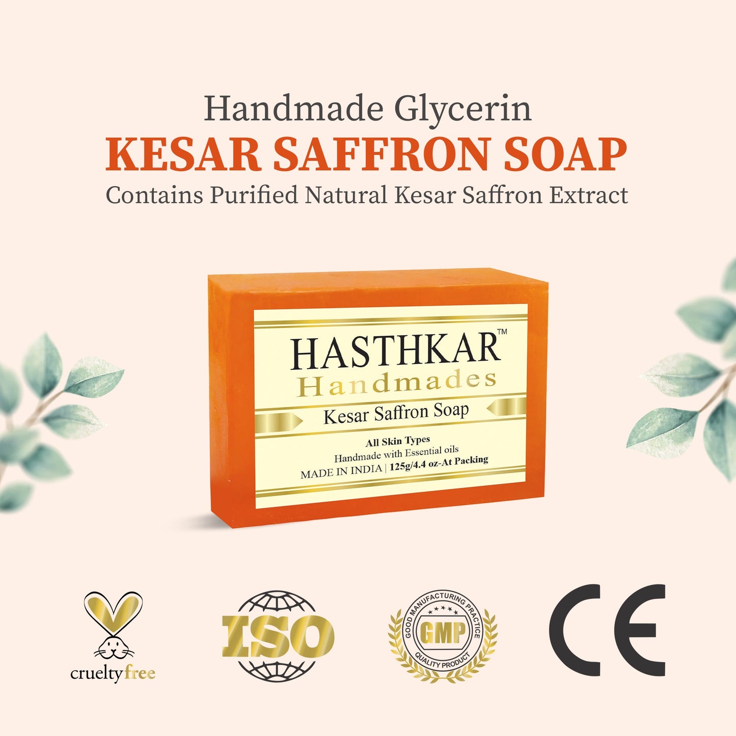 Hasthkar Handmade Glycerine Kesar Saffron Soap- 125gm - BuyPureNaturals