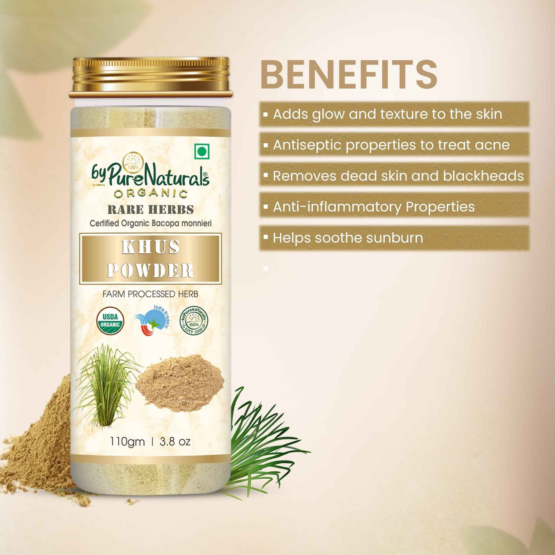 byPureNaturals 100% Organic Khus Powder- 110 Gm